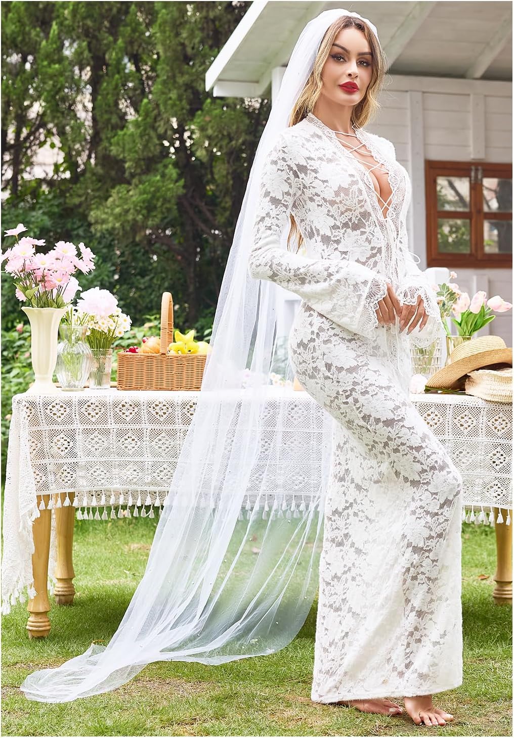 Lovasy Pearl Wedding Bridal Veil 1 Tier Long Veils with Metal Comb– Premium Wedding Accessories for Brides Bachelorette Party