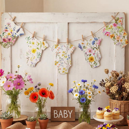 Frienda Baby in Bloom Paper Banner Wildflower Dress Bodysuit Garland Outfit Set with Clips Hemp