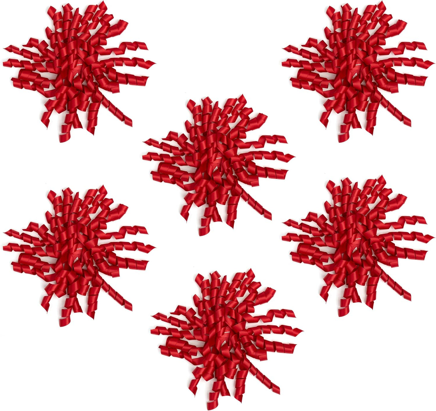 6 Inch Red Curly Bows for Gift Wrapping Set of 6, Self Adhesive Bows Red Gift Bows for Presents, Satin Ribbon Bows for Birthday, Wedding, Christmas, Bridal Shower, Gift Wrap Accessory