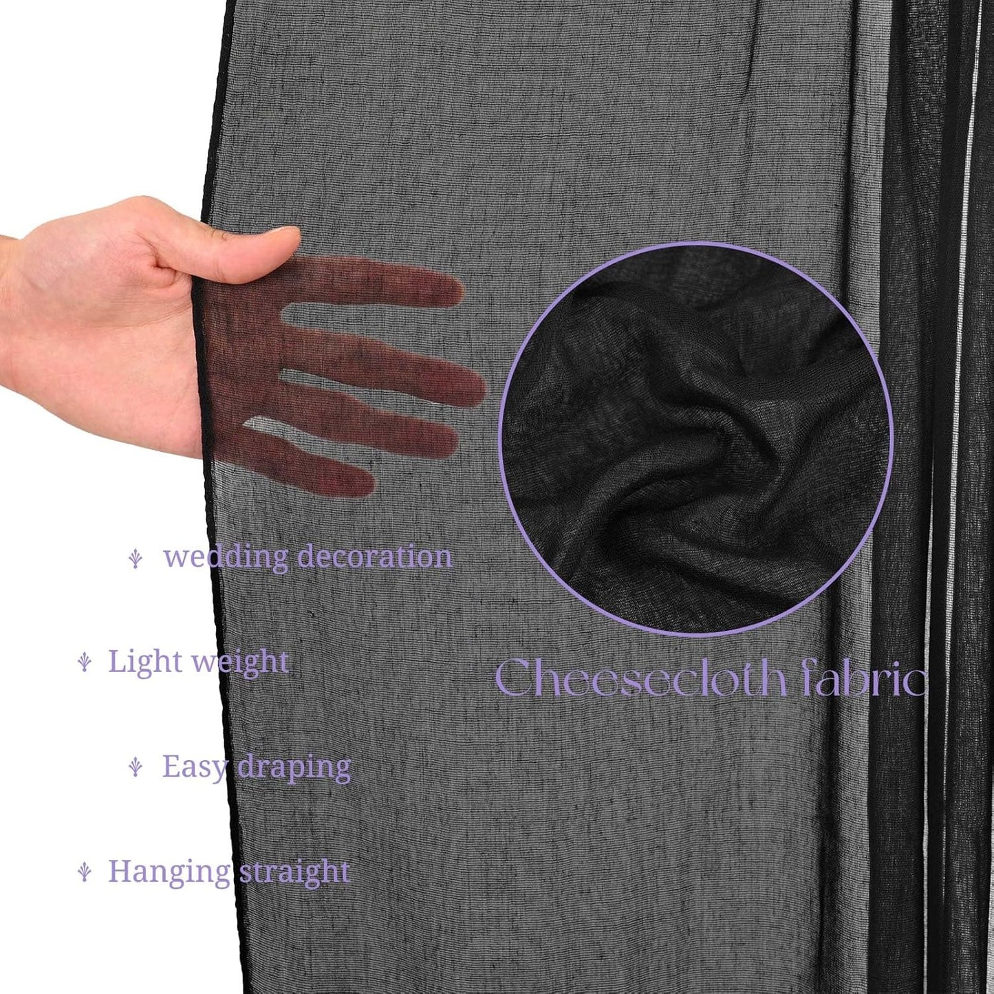 6 Panels Black Ceiling Drapes for Wedding, 5ftx30ft Ceiling Drapes Cheesecloth Sheer Fabric Curtain Wedding Arch Draping Fabric Romantic Ceilings Decorations for Weddings Party Ceremony Stage