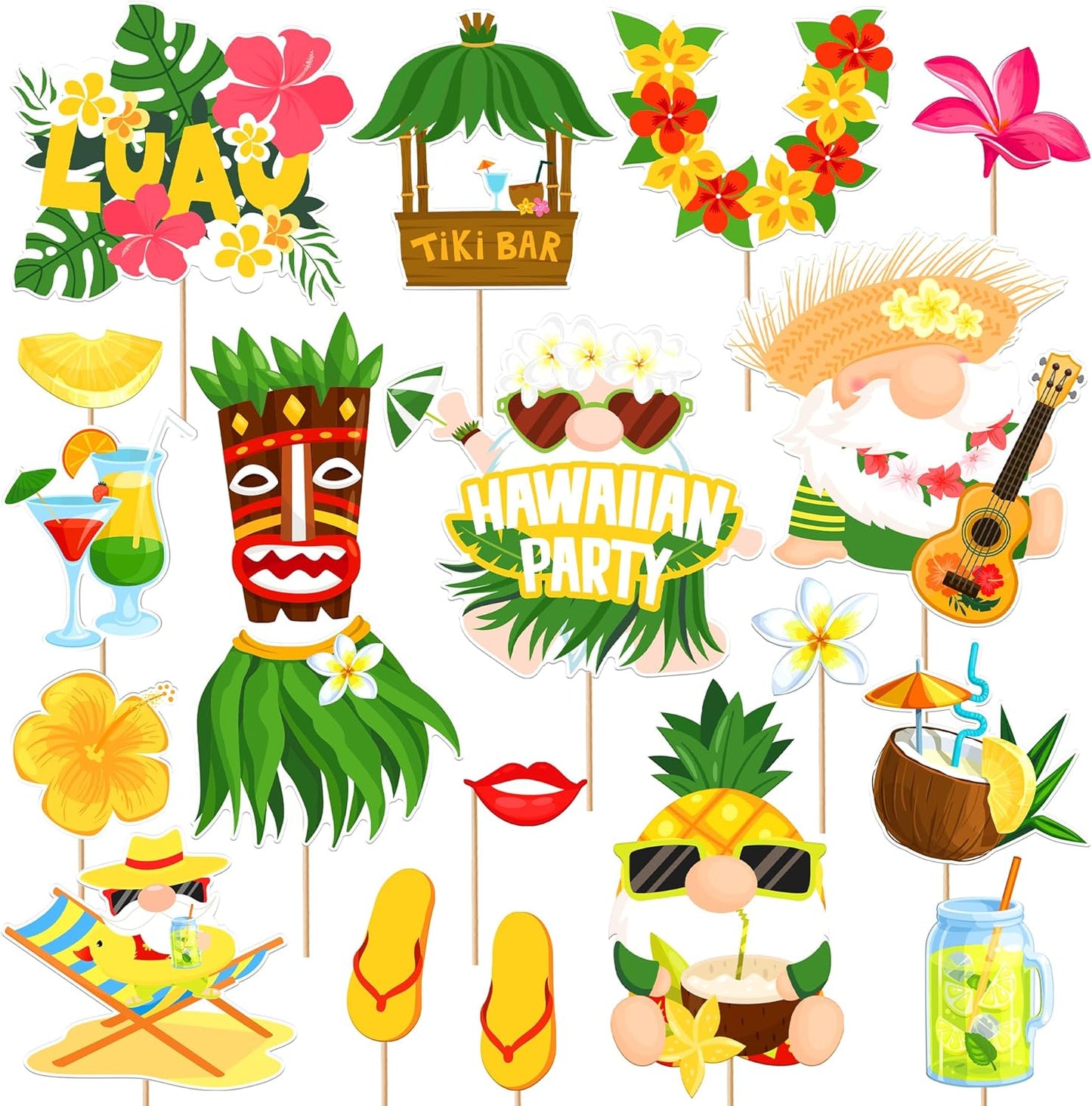 KatchOn, Hawaiian Luau Photo Booth Props - Pack of 22 | Luau Party Decorations | Hawaiian Photo Booth Props for Hawaiian Themed Party Decorations | Luau Photo Props for Hawaiian Party Decorations
