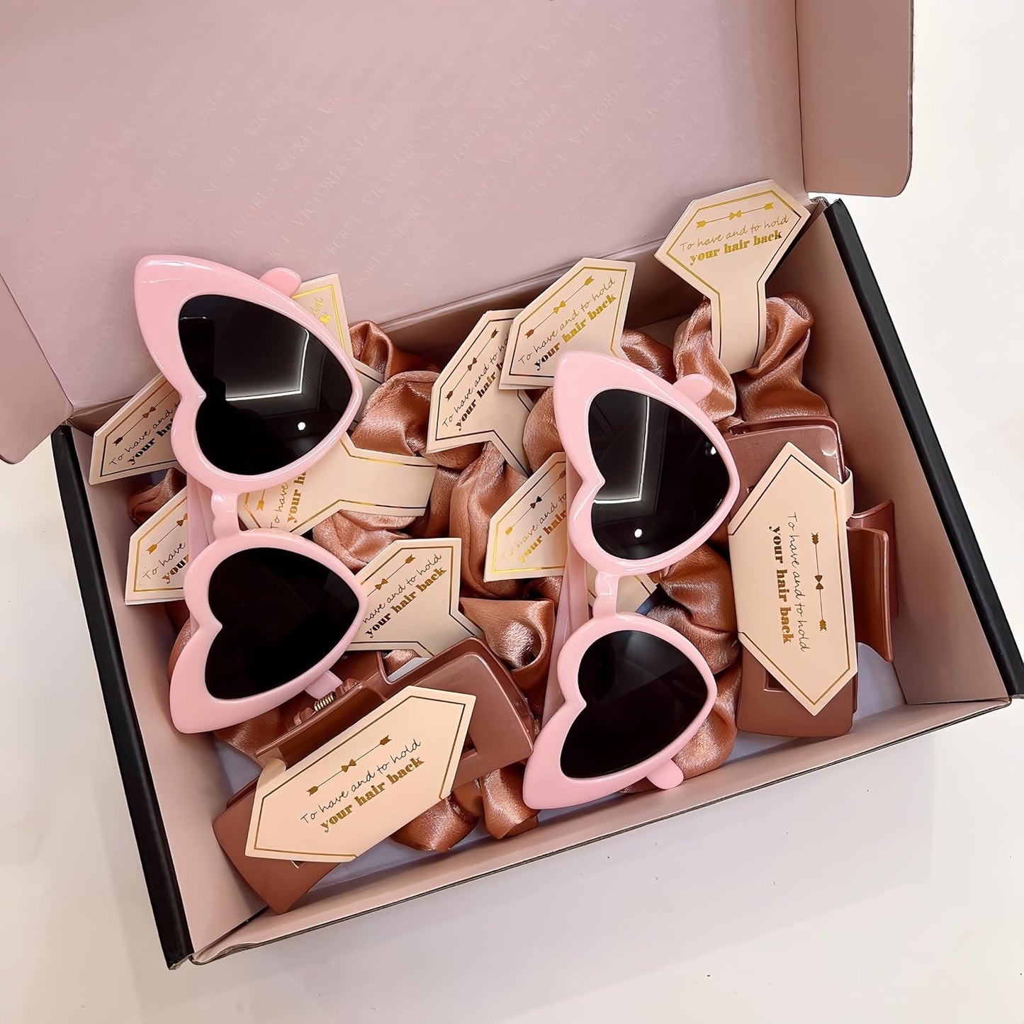 18pcs Bridesmaid Scrunchies Proposal Gifts Bachelorette Hair Claws Clips Girls heart sunglasses for Wedding Party Favors (Rose gold)