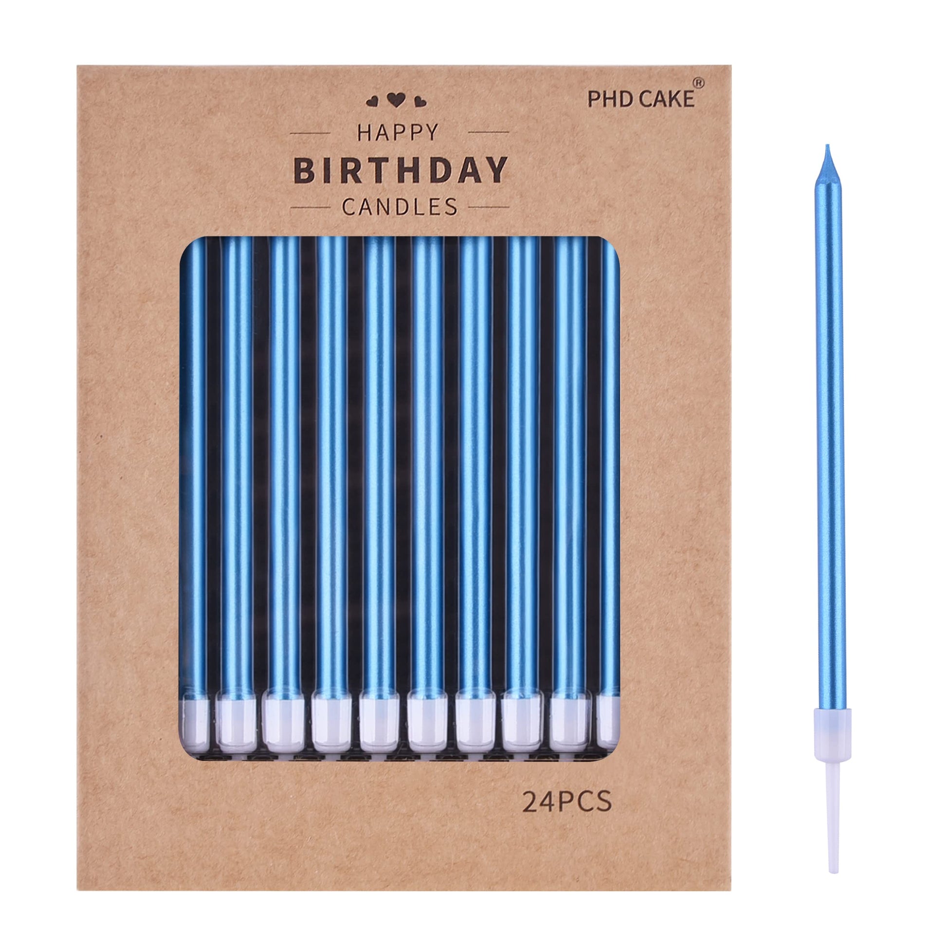 PHD CAKE Blue Long Thin Metallic Birthday Candles, Cake Candles, Birthday Parties, Wedding