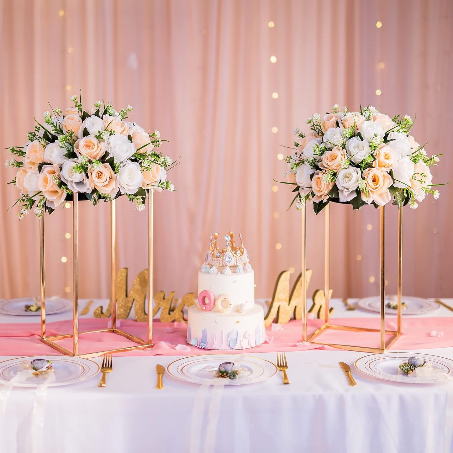 Gold Flower Stand for Table: 15.7” Tall Centerpiece Stand for Wedding Table Reception Floral Center Pieces with Home Decoration Party Event 2 PCS