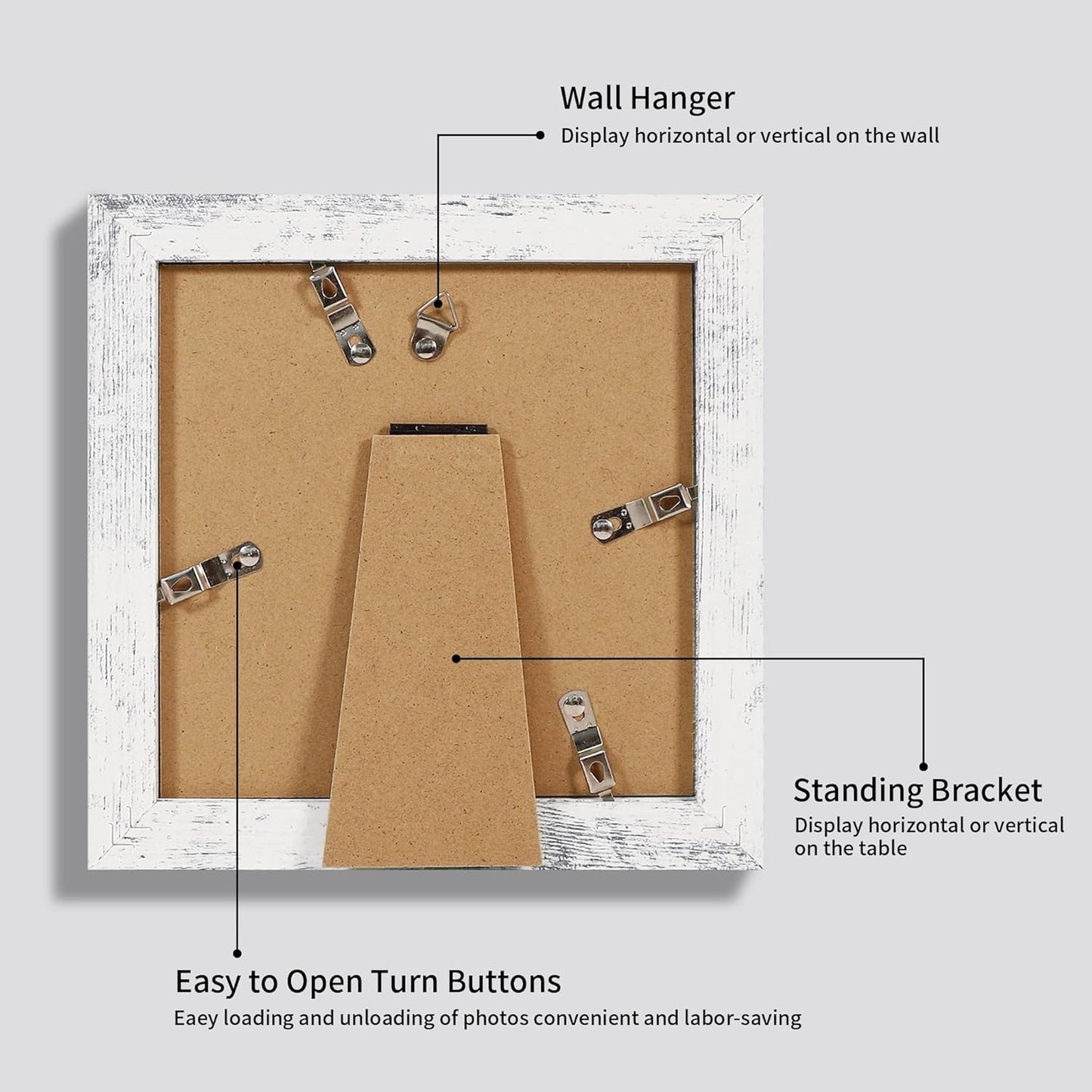 6x6 Picture Frame Set of 4 with High Definition Glass, Distressed White Frames Display 4x4 Picture with Mat or 6 x 6 Without Mat, Wood Square Photo Frame for Wall Mount and Tabletop Display