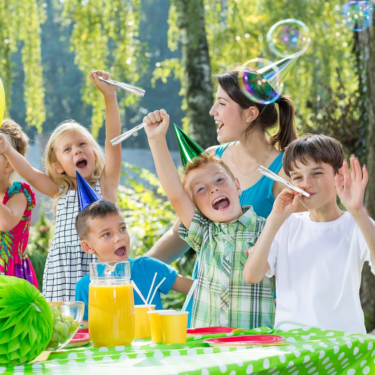 48 Pcs Silver Noise Makers Glitter Metallic Fringed Noise Makers Horns for Baby Shower, Kids Birthday, New Year Party Favor - Silver