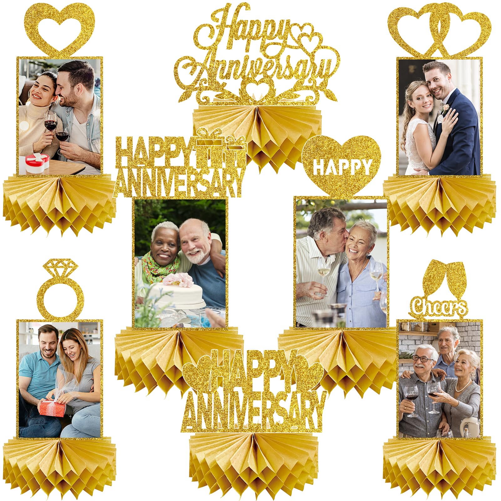 Eucutur Gold Happy Wedding Anniversary Decorations Photo Table Centerpiece