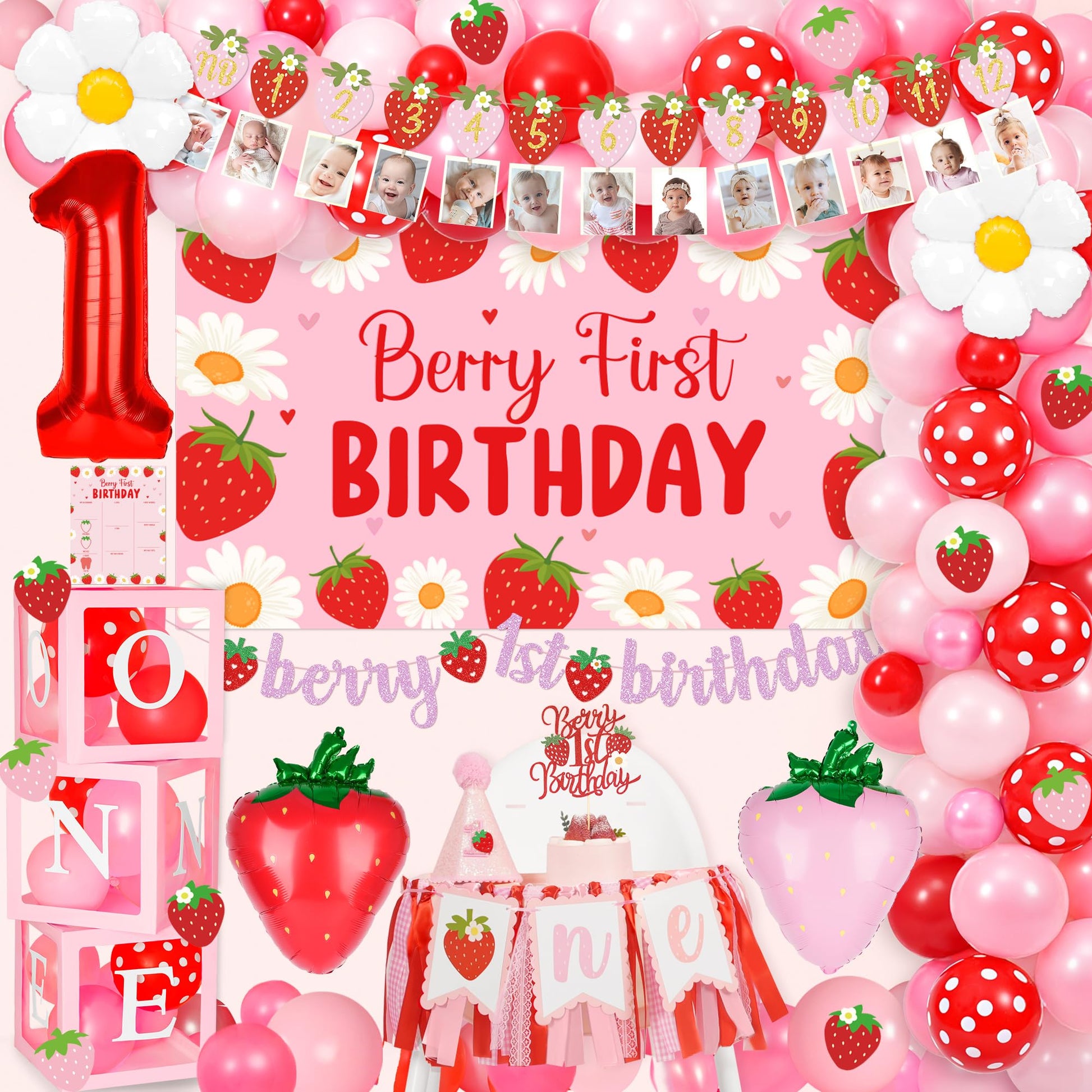 Kriyokiaa Berry First Birthday Decorations, Strawberry Party Kit