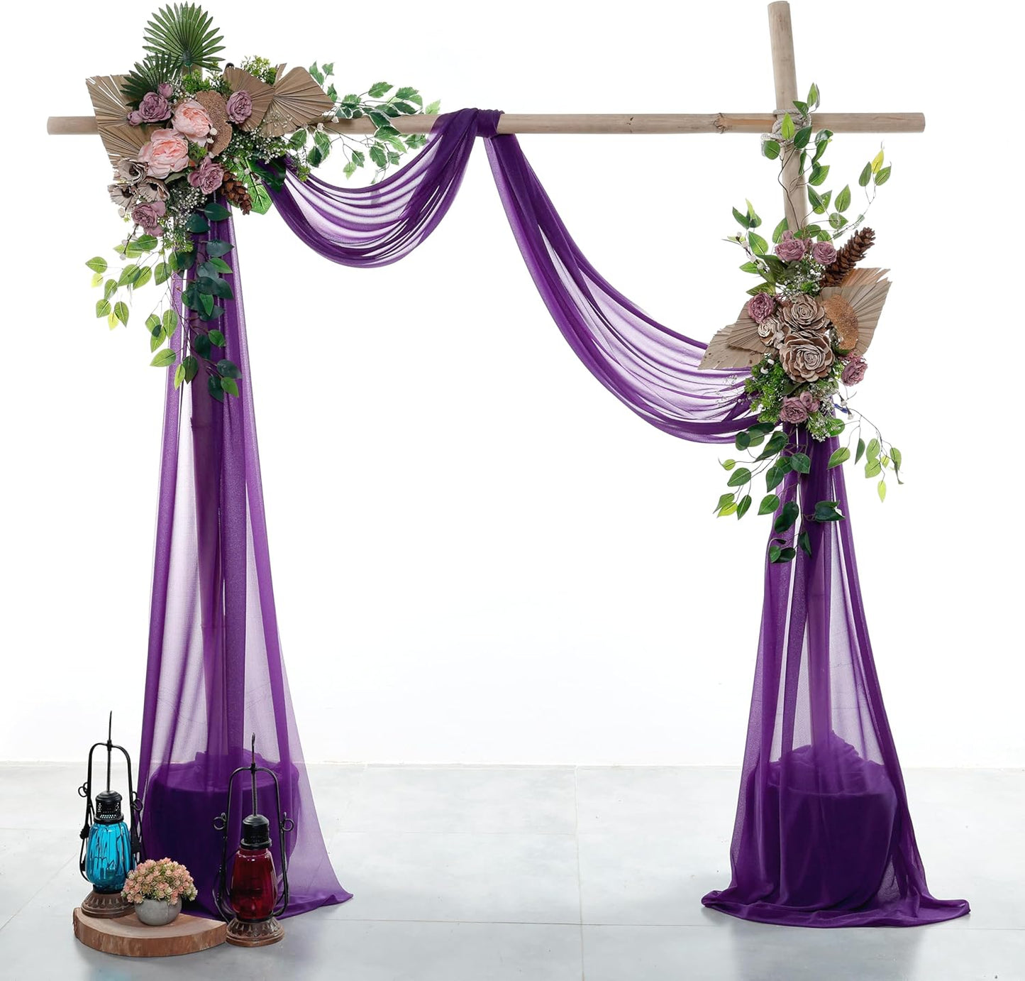 VDS Pack of 1 Panel (30 Inch X 50 Feet) Wedding Arch Draping Fabric Sheer Chiffon Fabric Drapery for Wedding Ceremony Reception Swag Backdrop Canopy Chuppah ARBO Altars Decoration (Purple)
