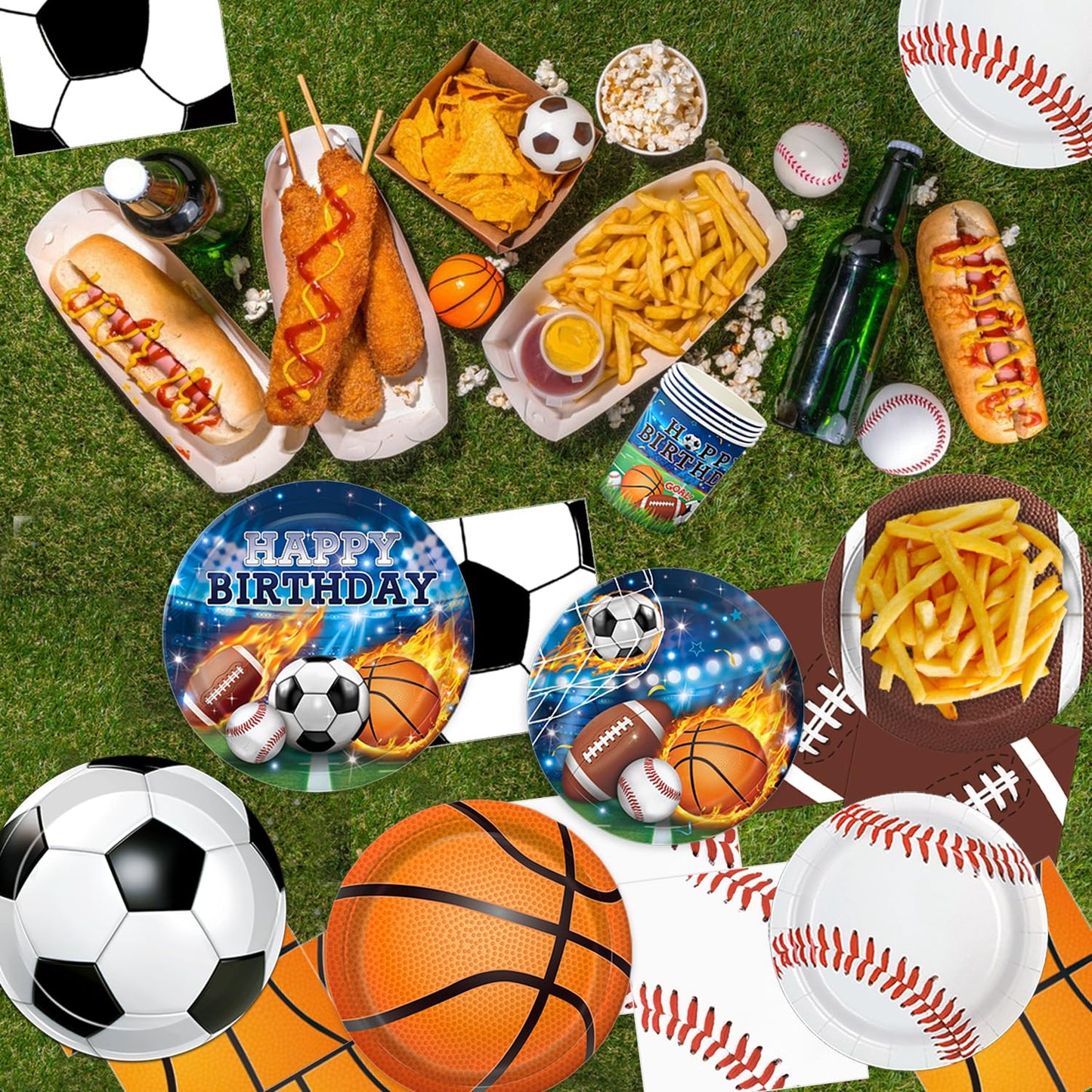 191 PCS Sports Birthday Party Decorations Includes Plates, Napkins, Cups, Knives, Forks, Banner