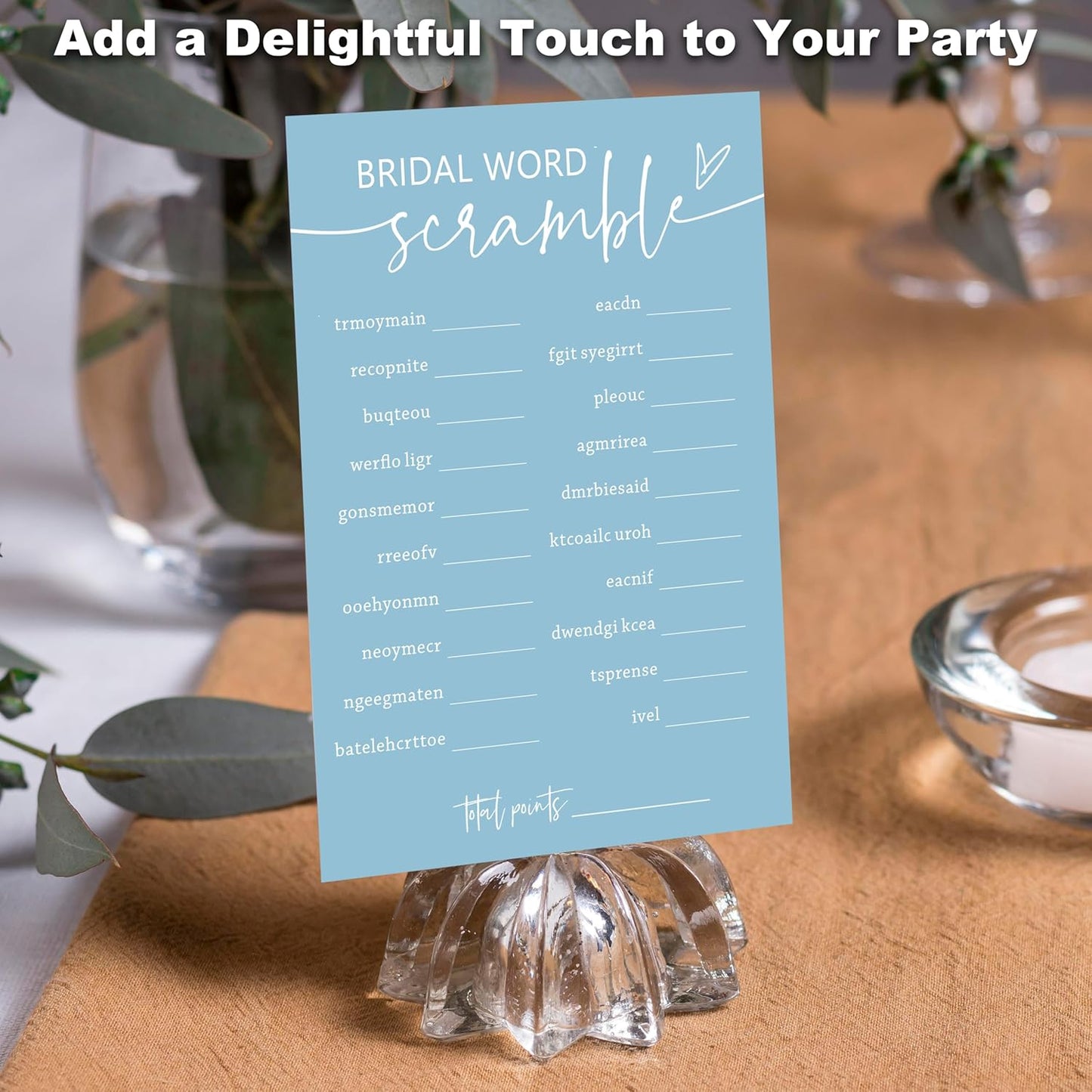 Minimalist Bridal Shower Games, 30 Light Blue Bridal Word Scramble Cards + 1 Answer Card, Wedding Bachelorette Engagement Party Supplies - A16