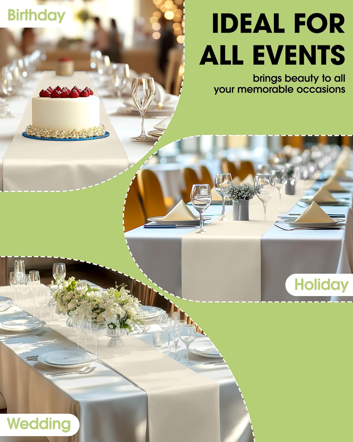 Pureegg Ivory Plastic Table Runners - 10 Pack, 14'' x 108'', Water Resistant & Disposable Cream Centerpiece Decorations for Table Cloth, Wedding, Birthday, Holiday, Baby Shower, Beige Home Decor