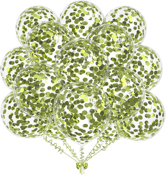 50pcs Lime Green Foil Confetti Balloons,12 inch Latex Balloon with Lime Green Confetti Inside for Birthday Family Party Wedding Party Baby Shower Decoration Supplies