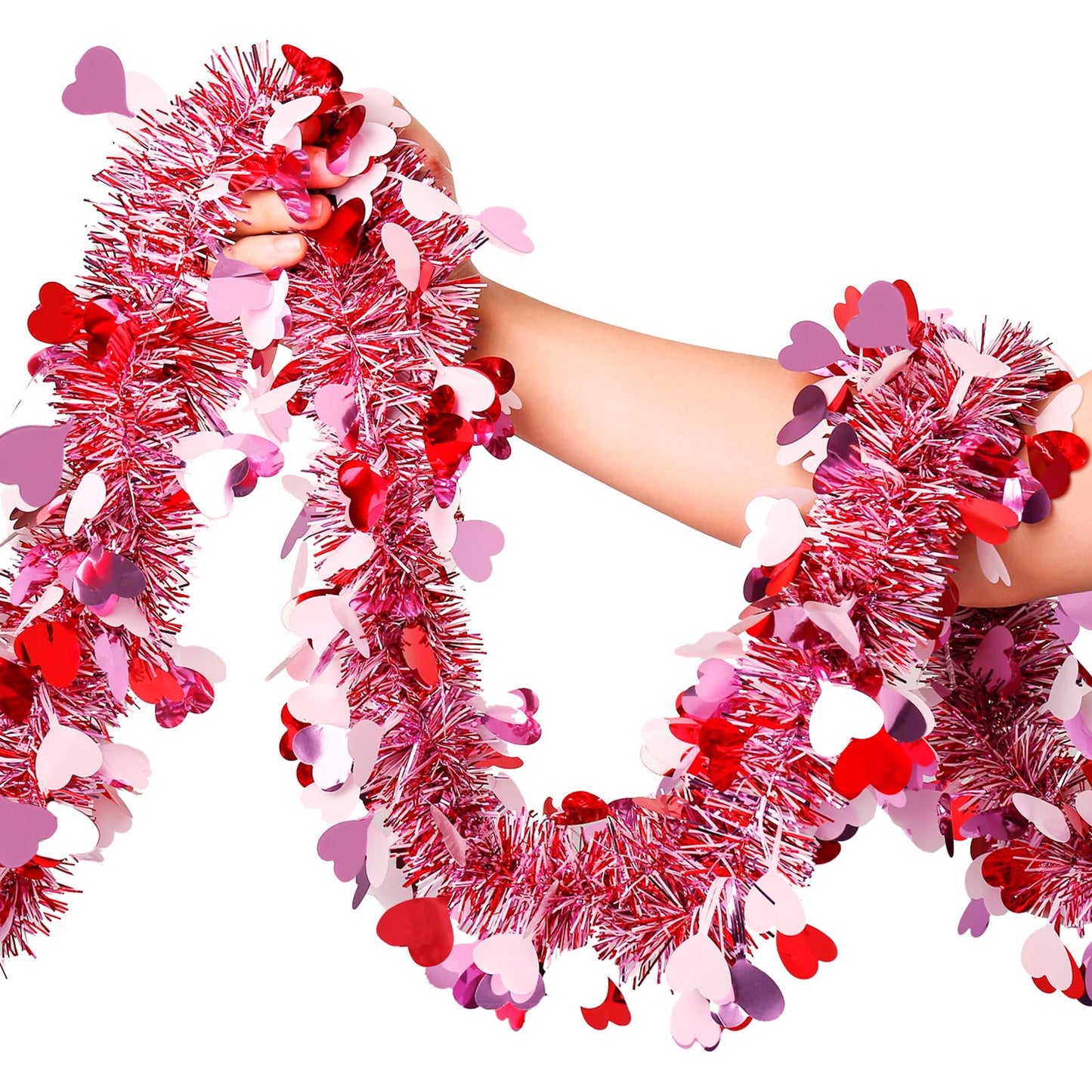 Valentines Garland Decor,50Ft Glitter Tinsel Heart Garland Decorations for Tree Mantle Bedroom