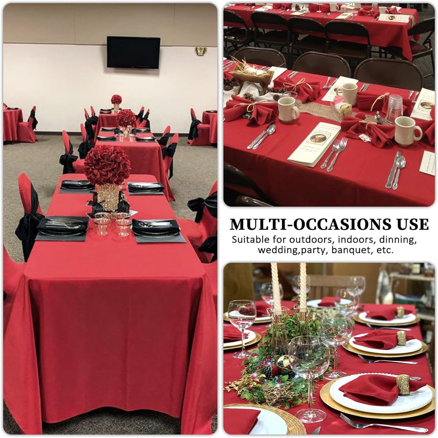 8 Pack Red Tablecloth 60 x 102 Inch Rectangular Tablecloths for 6 Foot Rectangle Tables, Wrinkle Resistant Red Table Cloth Washable Polyester Fabric Table Covers for Buffet Wedding Party Banquet