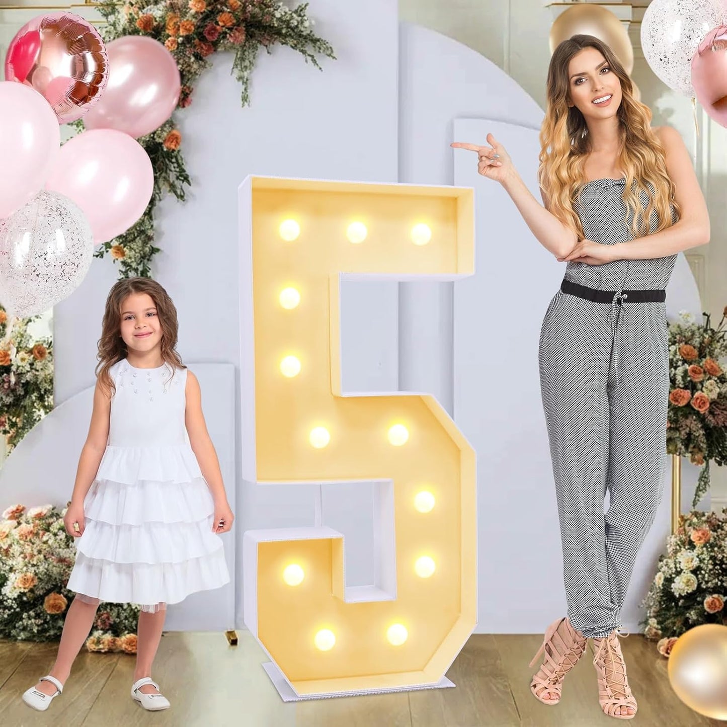 4ft Number 5 Light Up Sign, Modern Marquee for Numbers 4 Feet Tall, Polypropylene Material, Tabletop Mount, Perfect for Party Decorations