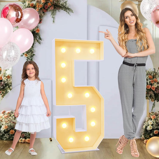 4ft Number 5 Light Up Sign, Modern Marquee for Numbers 4 Feet Tall, Polypropylene Material, Tabletop Mount, Perfect for Party Decorations