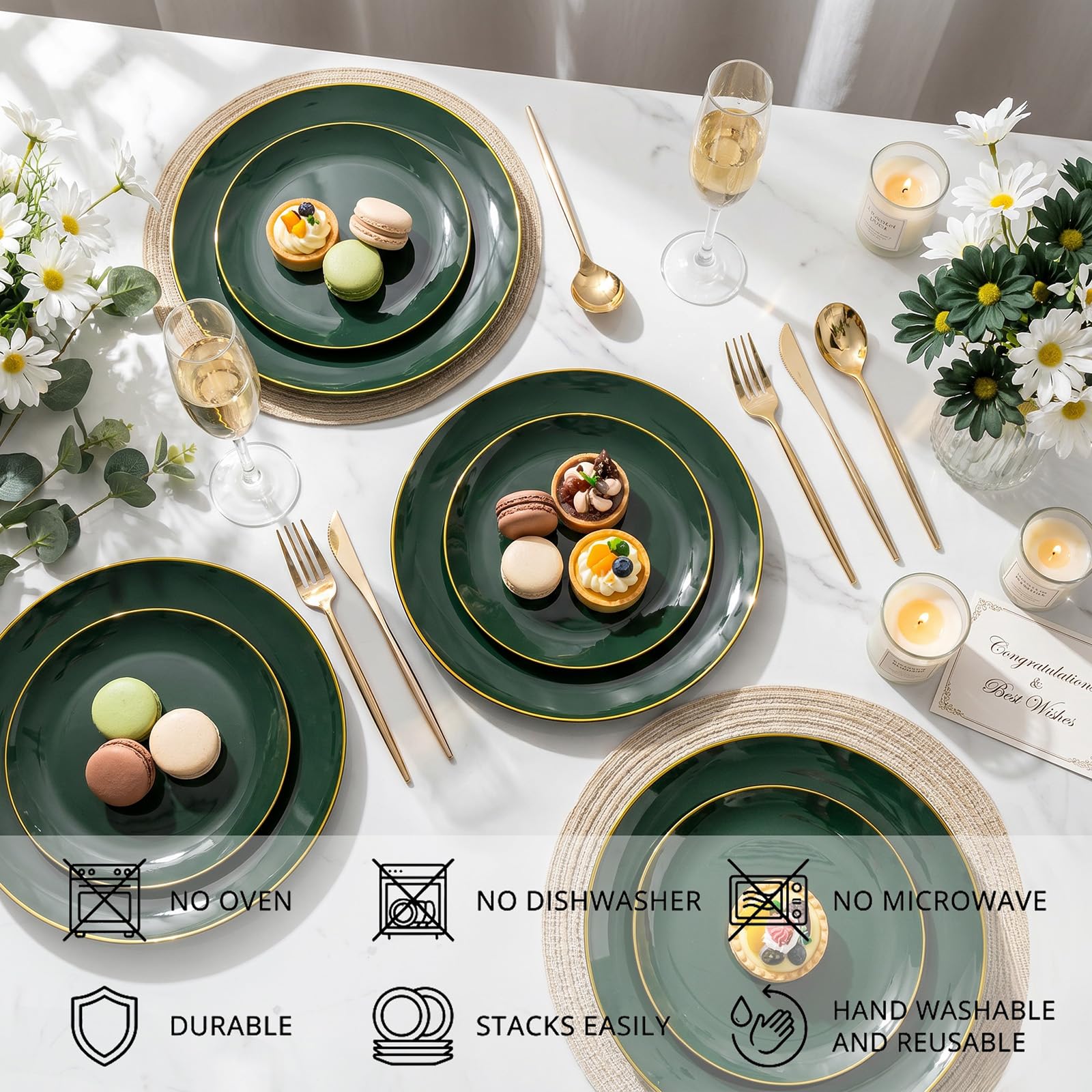 I00000 150Pcs Green Plastic Plates,Premium Disposable Plates for Wedding
