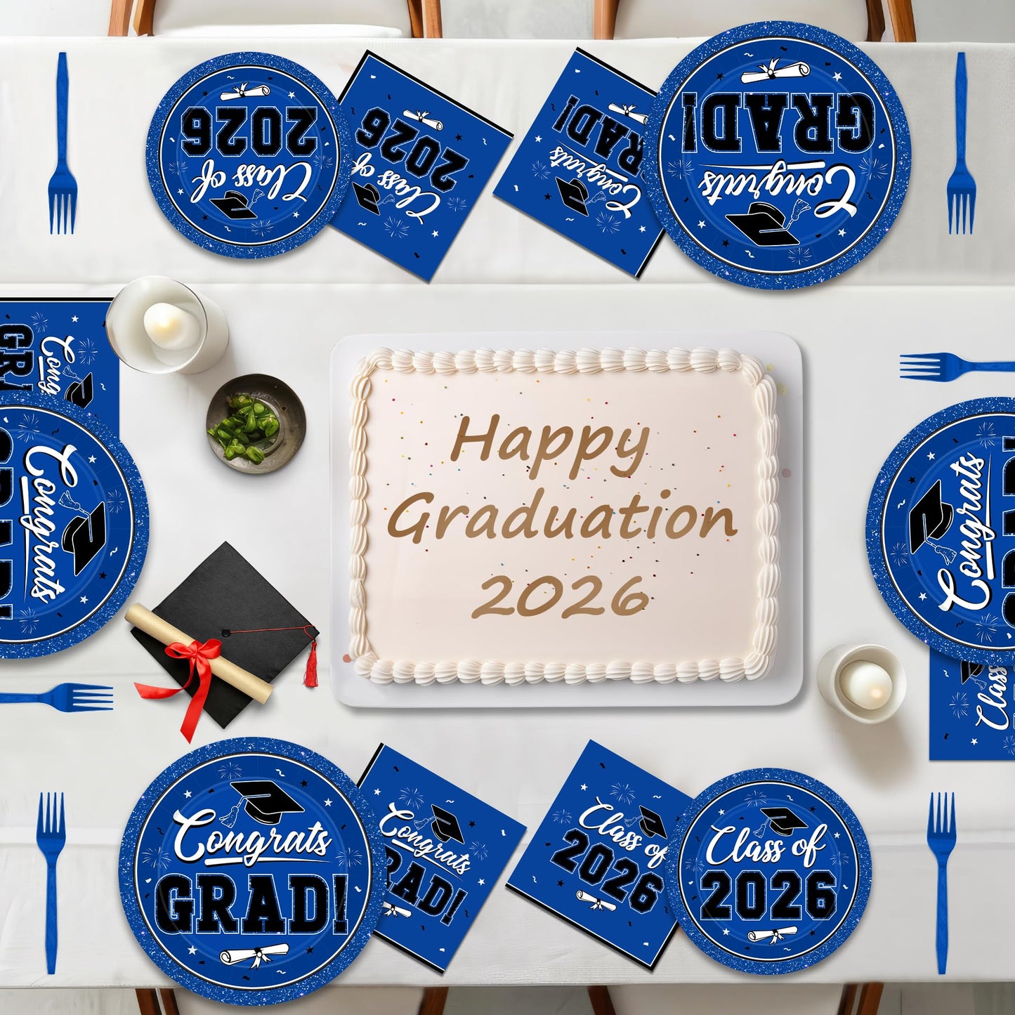 200Pcs Graduation Decorations 2026, Blue Graduation Plates and Napkins Party Supplies for 50