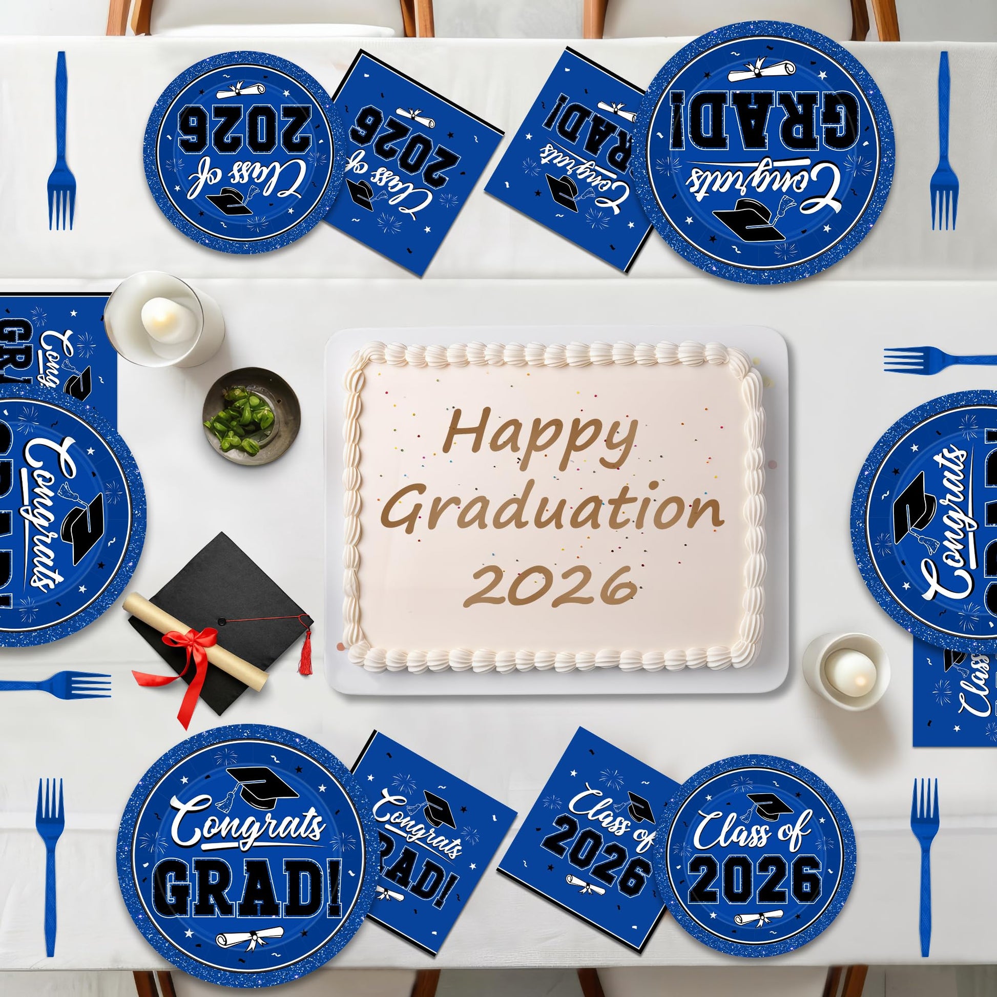 200Pcs Graduation Decorations 2026, Blue Graduation Plates and Napkins Party Supplies for 50