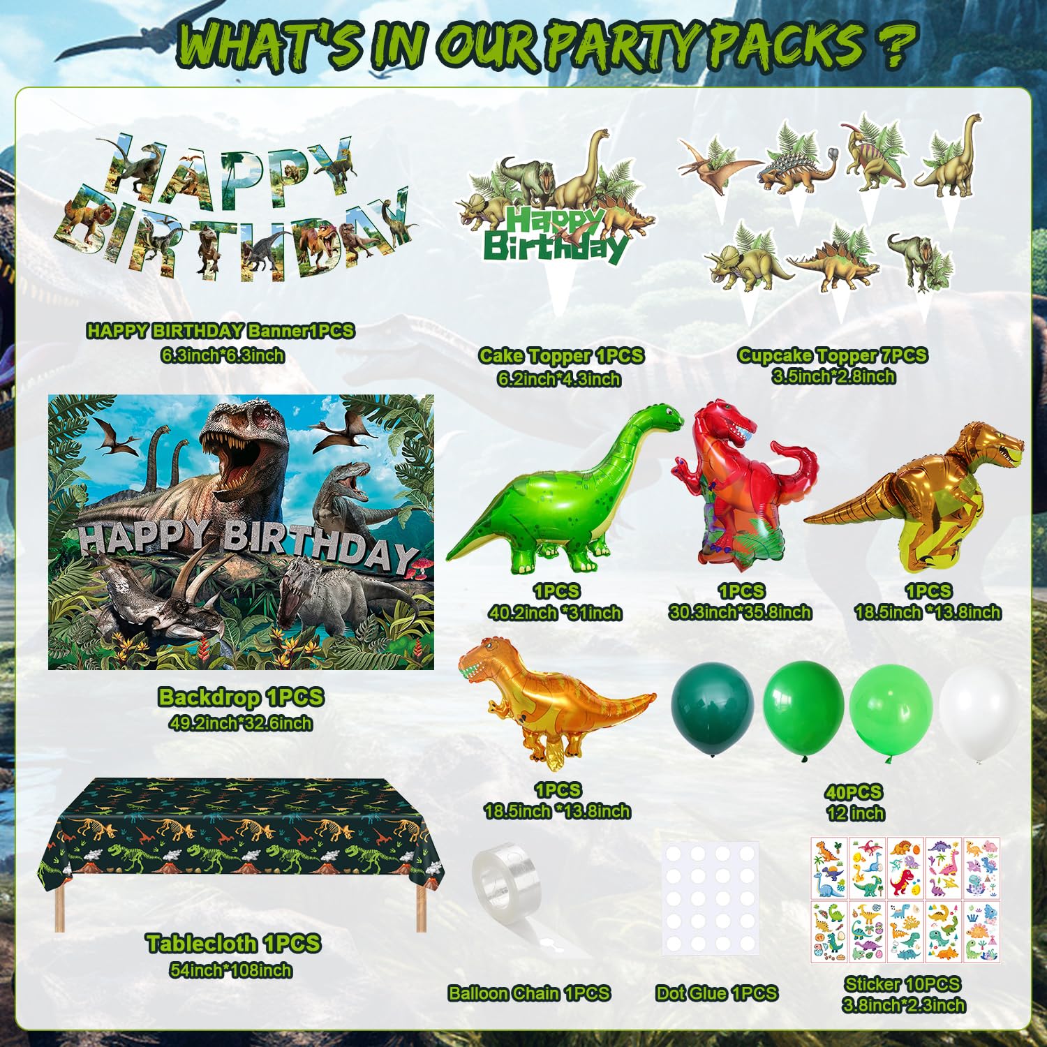SPIGHTDEX Dinosaur Birthday Party Decorations Kit for Boys - Dino Party Supplies with Tablecloth