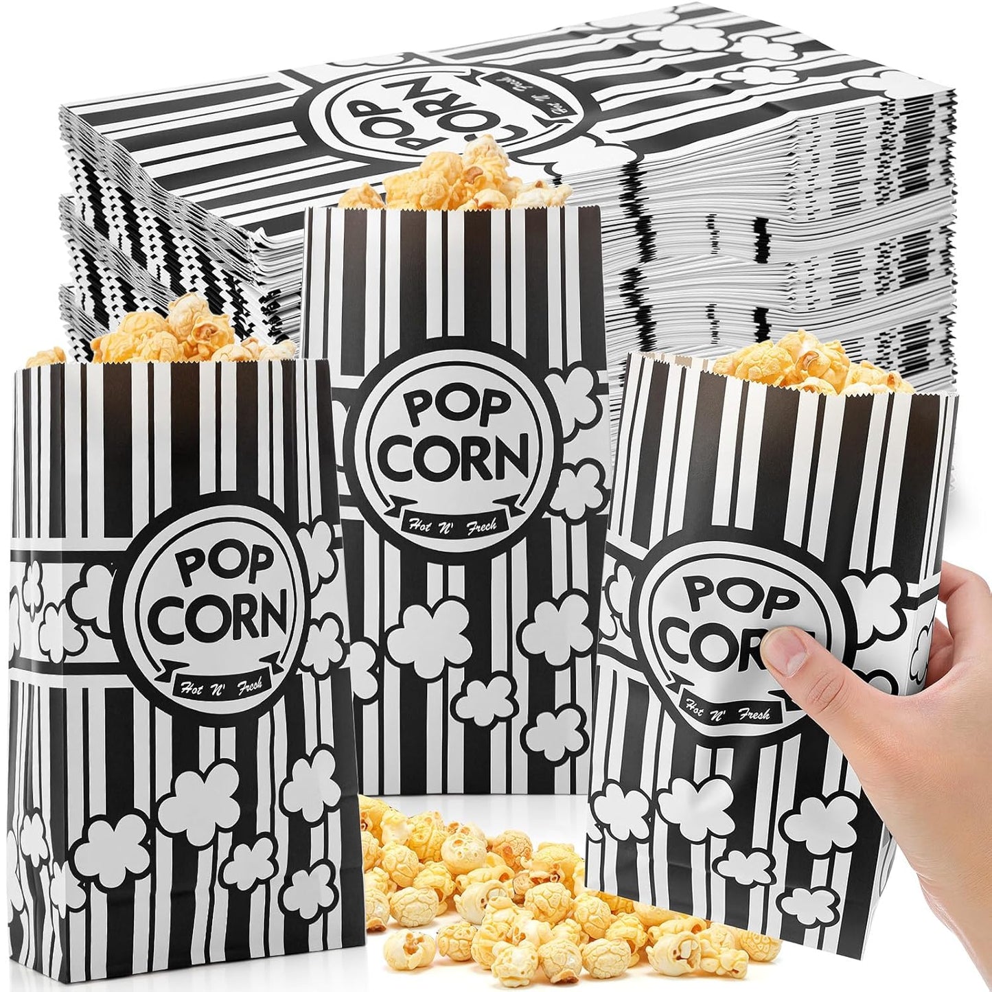 200 Pcs Paper Popcorn Bags Bulk 2 oz Large Flat Bottom Boxes Red and White Disposable Container Sleeve Movie Night Popcorn Bucket for Retro Movie Themed Party Carnival Supplies (Black and White)