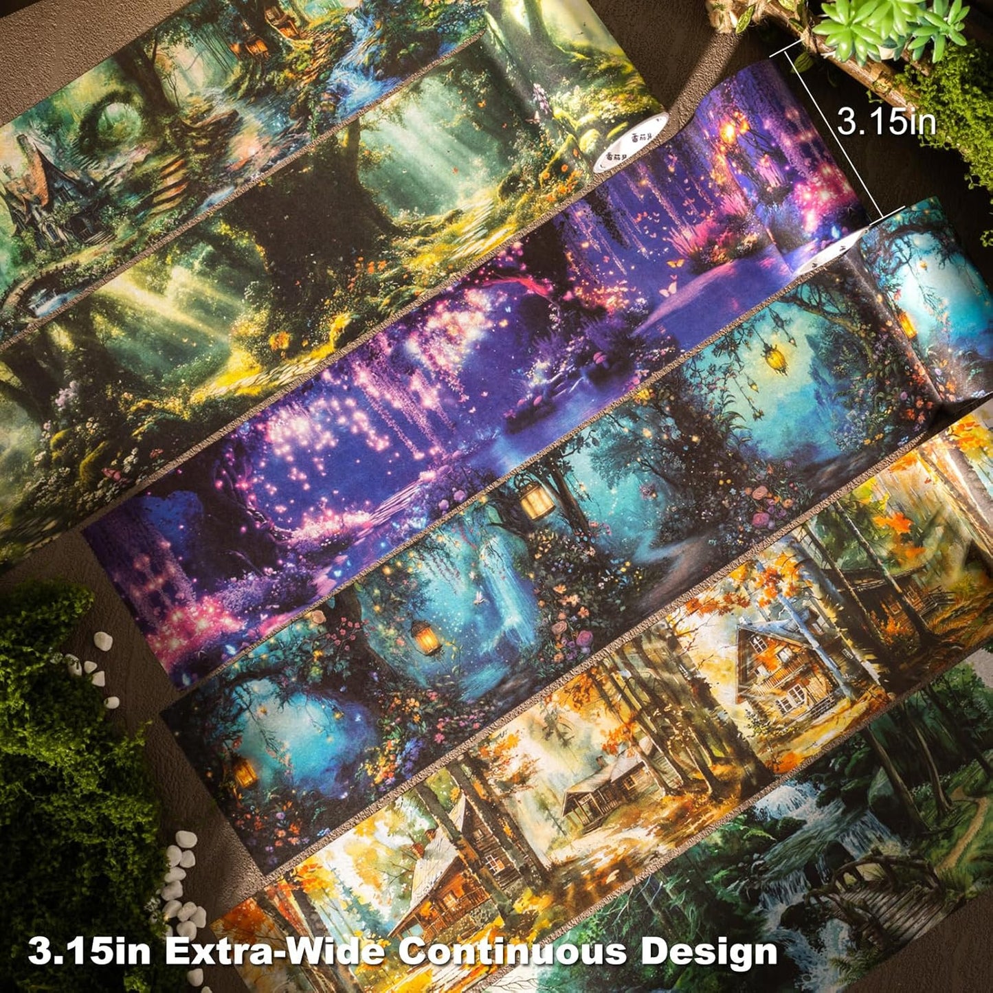 Forest-Themed Seamless Washi Tape Scrapbook Kit ??6 Rolls with Cottage, Waterfall & Fairy Forest Designs for Journaling, DIY Crafts, Gift Wrapping, Card Making and Decoration