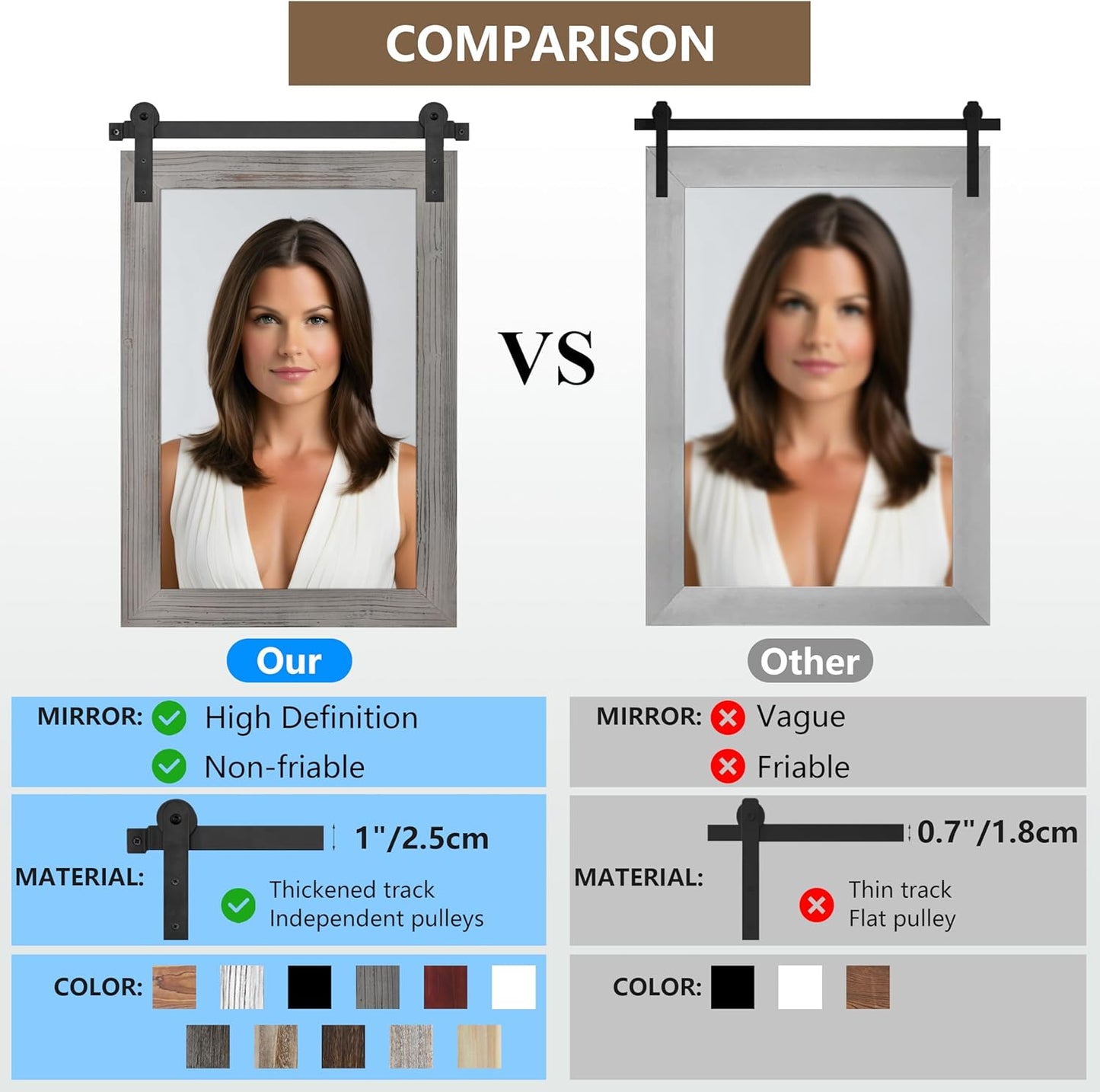 COGOOD Farmhouse Barn Door Mirror - 25 x 38 Rustic Bathroom Mirror for Living Room, Entryway, Vanity Wall Decor (Grey)