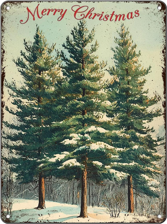 Vintage Christmas Decor Sign Christmas Tree Metal Tin Sign Merry Christmas Retro Tin Sign for Holiday Wall Decor Outdoor Cafe Living Room Bedroom 12x16Inch