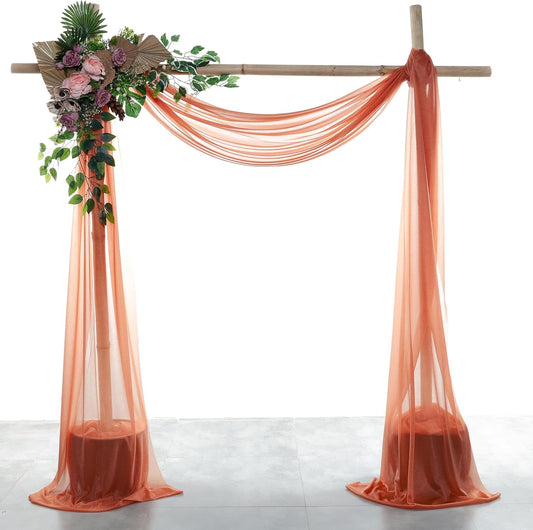 VDS Pack of 1 Panel (30 Inch X 20 Feet) Wedding Arch Draping Fabric Sheer Chiffon Fabric Drapery for Wedding Ceremony Reception Swag Backdrop Canopy Chuppah ARBO Altars Decoration (Terracotta)