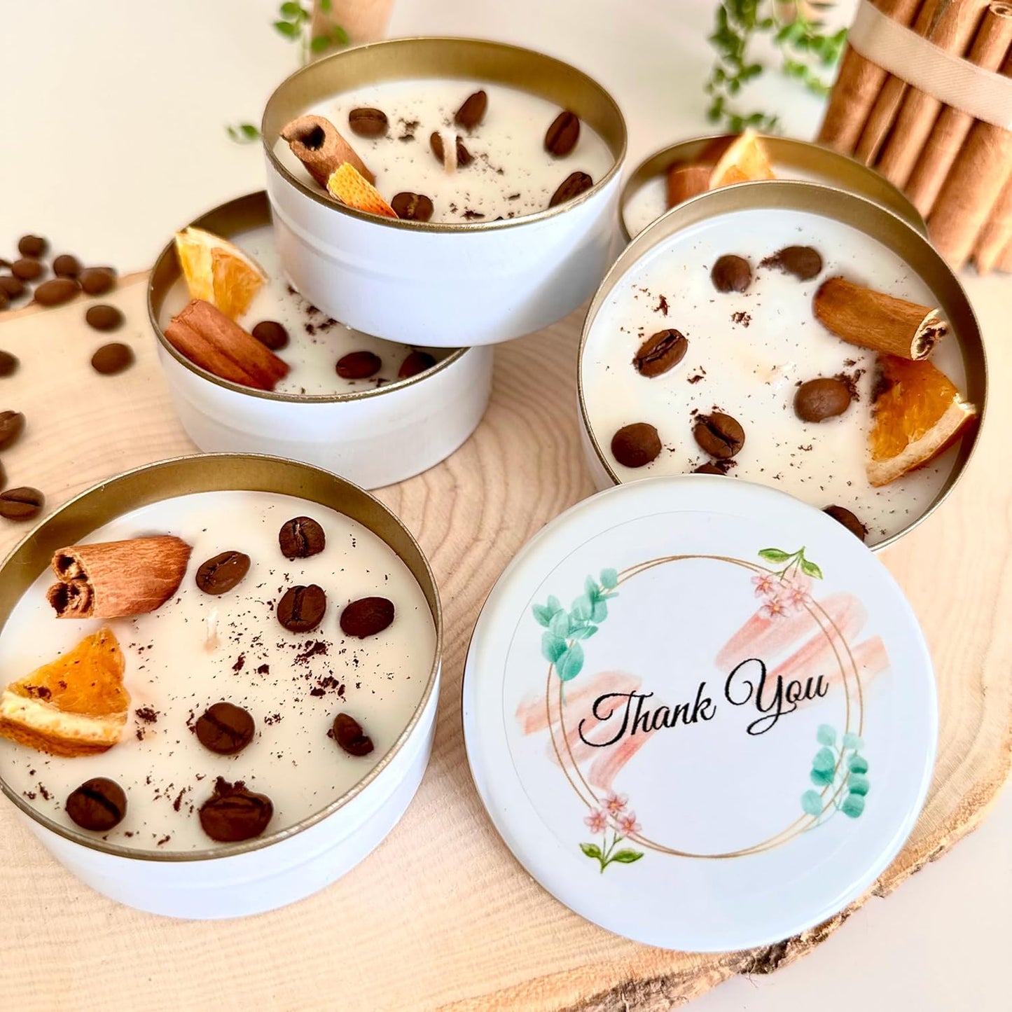 Coffee Scented Soy Wax Candle Favors with Hand-Placed Orange and Cinnamon Stick - Handmade Gift Set for Wedding Guest - Bridal Shower Baby Shower Birthday (40 Pieces)