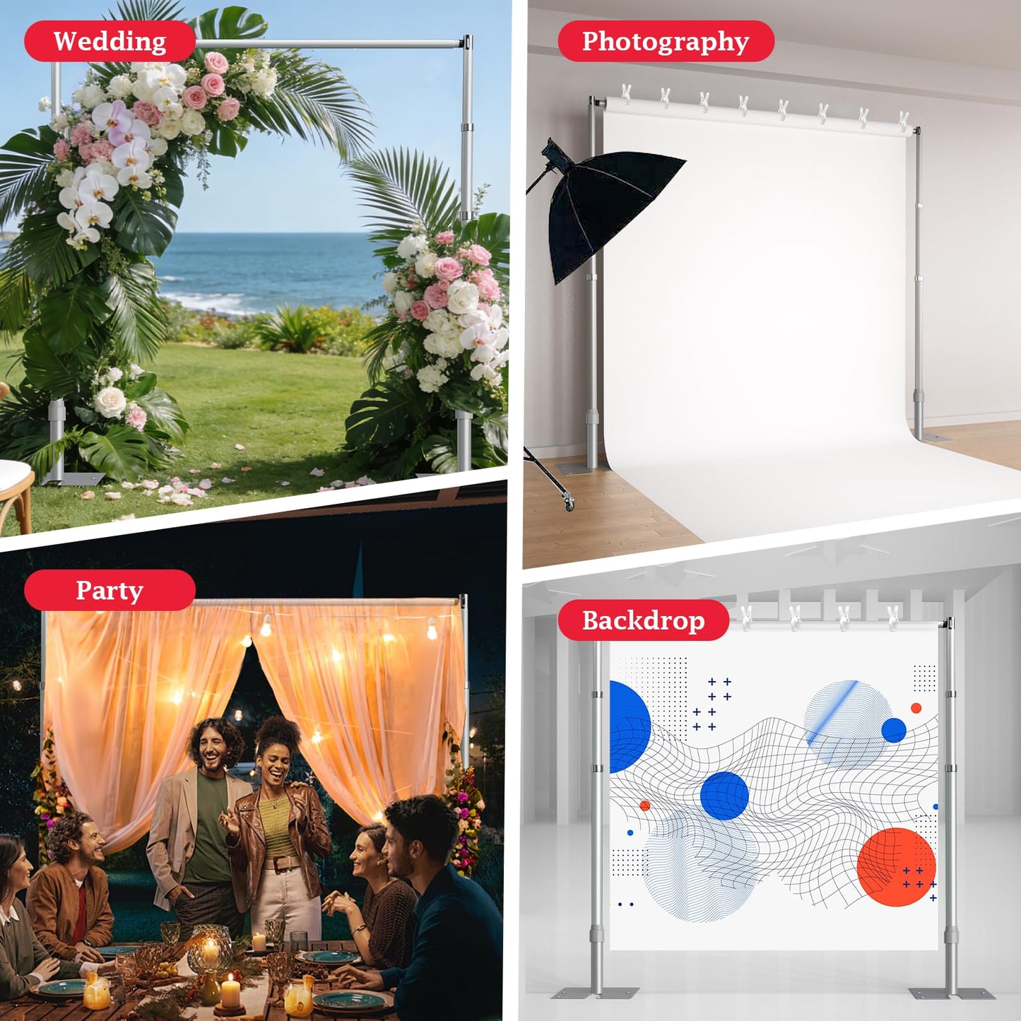 EMART 10x10ft Heavy Duty Backdrop Stand Frame with Adjustable Pipe