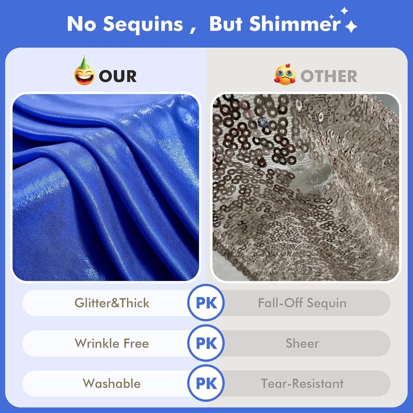 10x10ft Shimmer Royal Blue Sequin Backdrop Curtain for Parties, Thick Wrinkle Free Glitter Blue Photo Backdrop Drapes Curtains for Birthday Wedding Photography Background-2 Panels 5x10ft