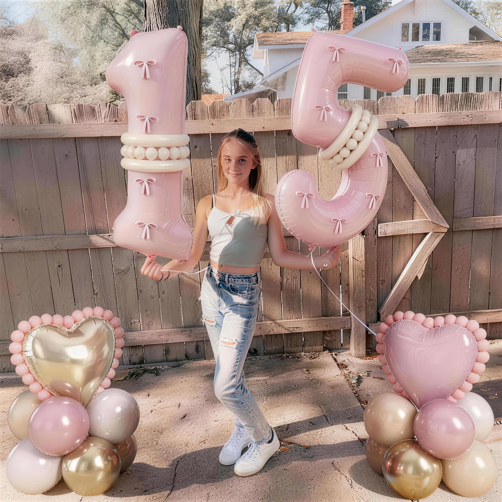 Jobkoo 15th Birthday Decorations Girls, Pink Gold 40 Inch Number 15 Balloon