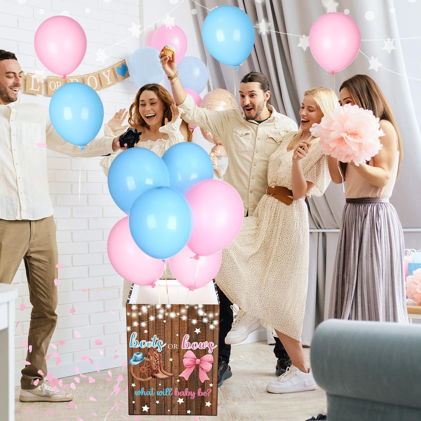 Hungdao Gender Reveal Balloon Box with Ribbon and 10 Pink and Blue Balloons Gender Reveal Games He