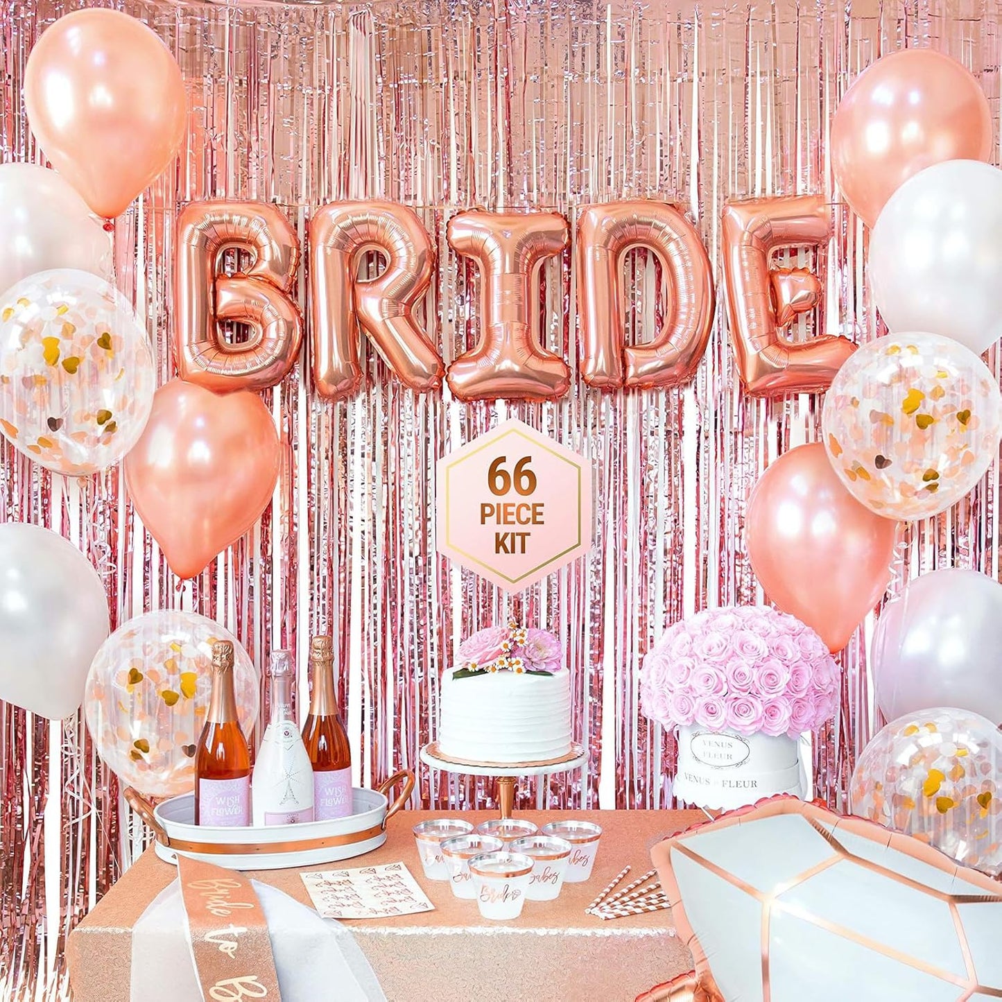 CANREVEL 2 Pack 3.3x8.2 Feet Rose Gold Foil Fringe Backdrop Curtains, Tinsel Streamers Birthday Party Decorations, Fringe Backdrop for Bachelorette Party Bride to Be Birthday Girls Streamers Party