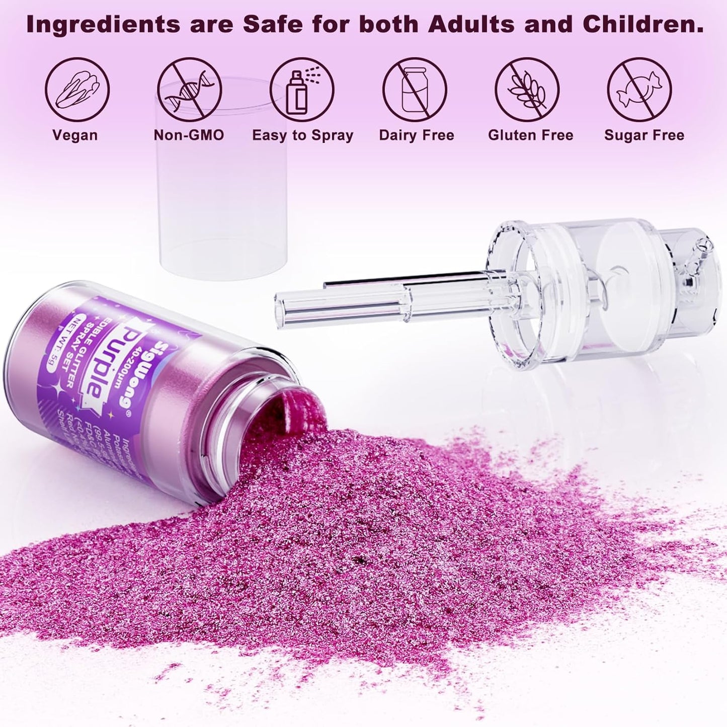 Edible Glitter Spray Set - 3 Color 100% Edible Glitter for Cakes, Cupcakes, Cake Pops, Drinks, Chocolate, Strawberries, Cookies, Food Grade Coloring Glitter, Blue, Purple, Green (5g/Bottle)