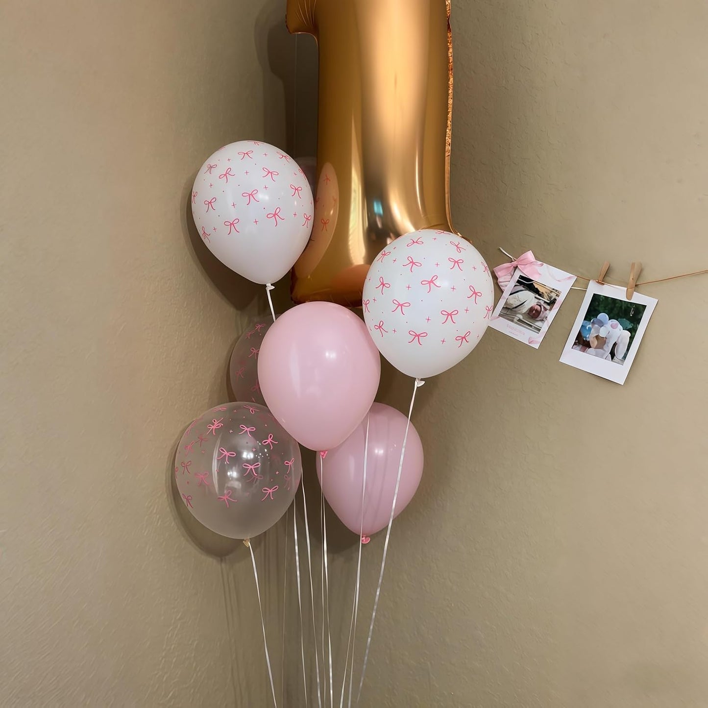 Pink Bow Balloons, 12 Inch Pastel Light Pink Transparent White Bow Print Coquette Balloon for Girls Women Birthday Bachelorette Party Bridal Baby Shower Wedding Anniversary Decorations Supplies