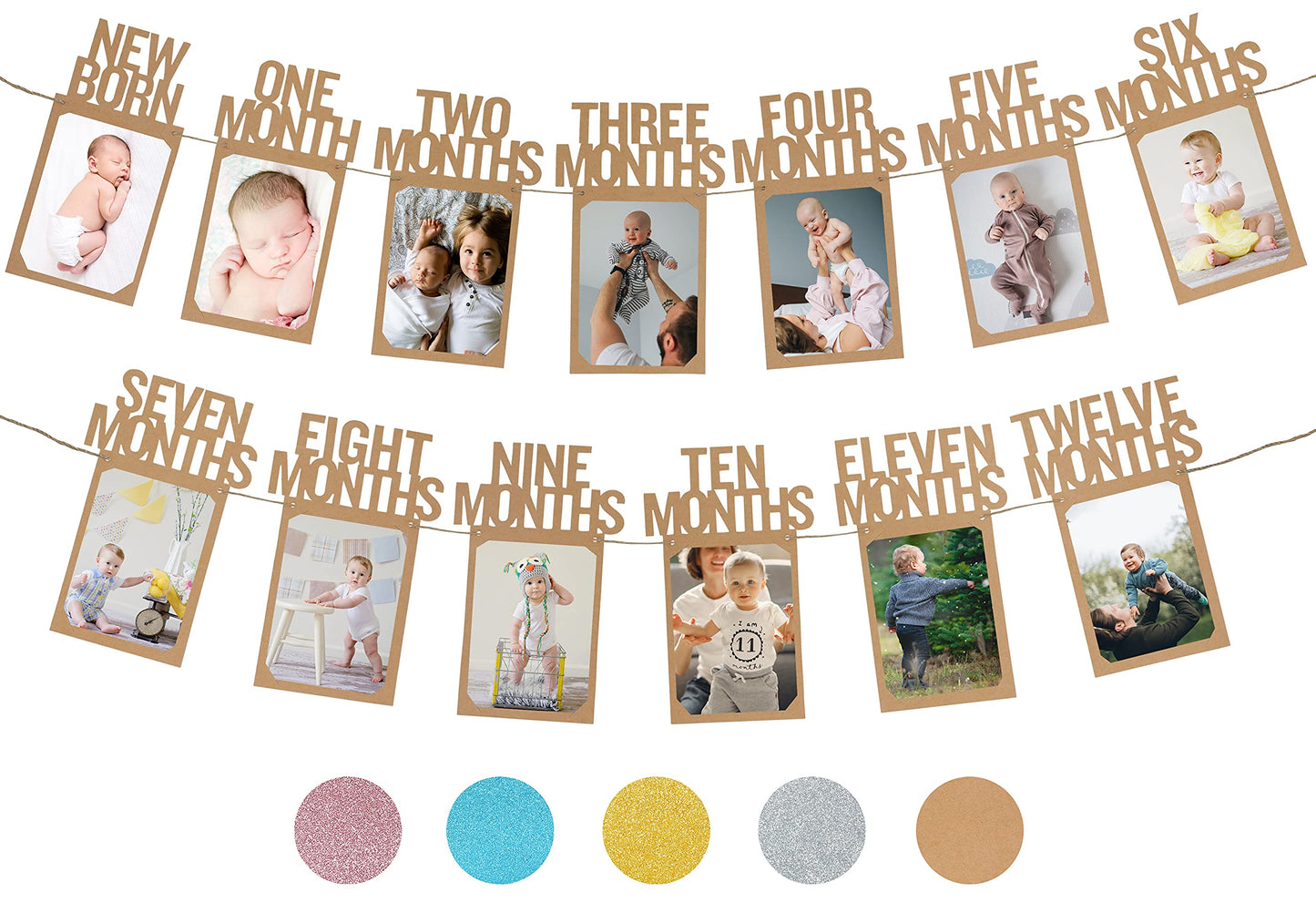 PartyHooman 1st Birthday Photo Banner for Baby from Newborn to 12 Months, First Birthday