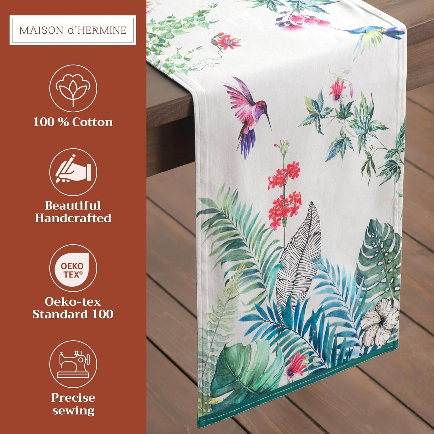 Maison d' Hermine Table Runner 100% Cotton Single Layer Table Runners 72 inches Long Decorative for Home Kitchen Dining Party Baby Shower Wedding Bridal Shower Spring Summer (Tropiques, 14.50" x 72")