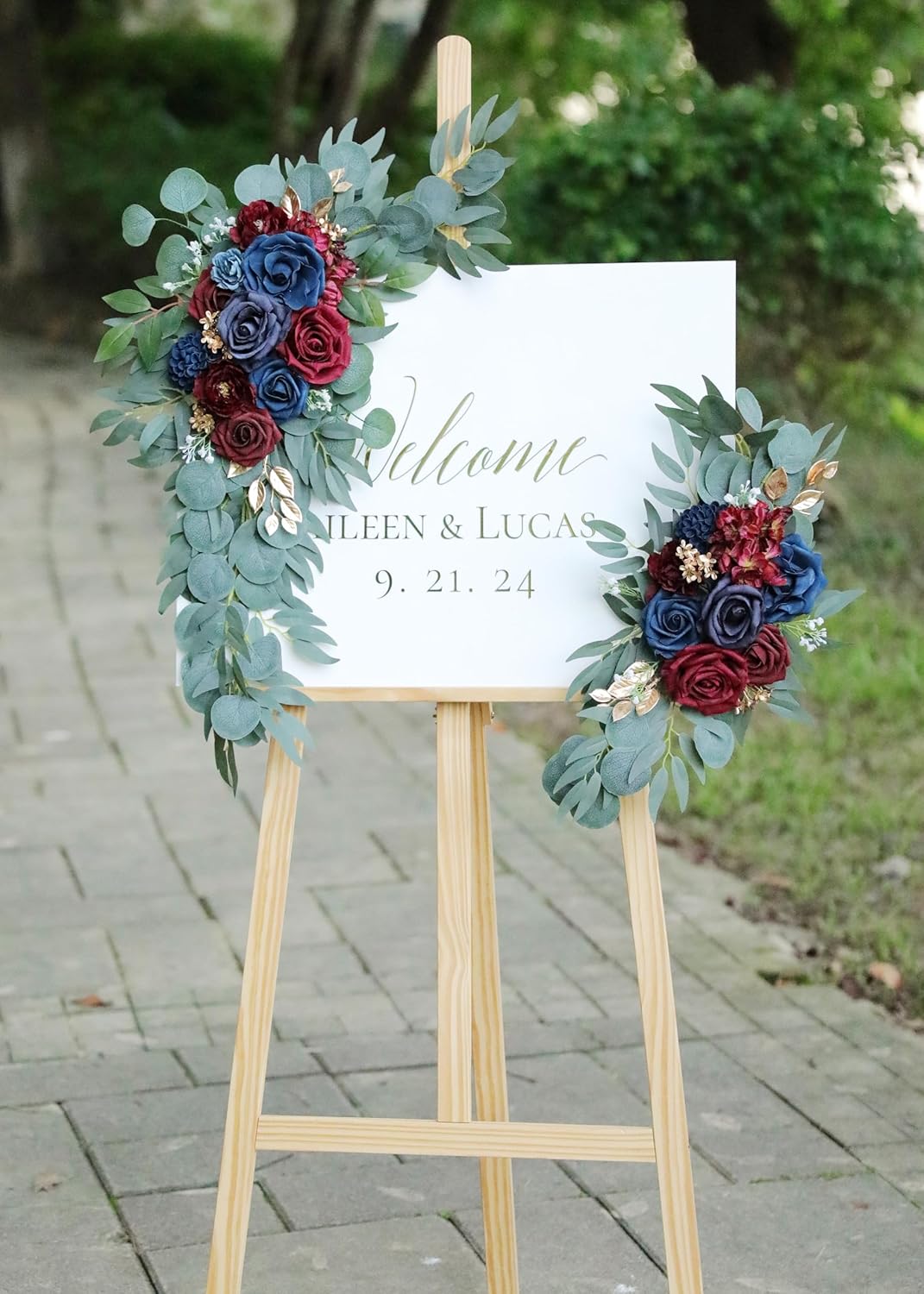 Artificial Navy Blue Wedding Arch Flower Swags Set of 2 for Wedding Welcome Signs Floral and Wedding Reception Ceremony Decorations, Burgundy Wedding Flowers Decor