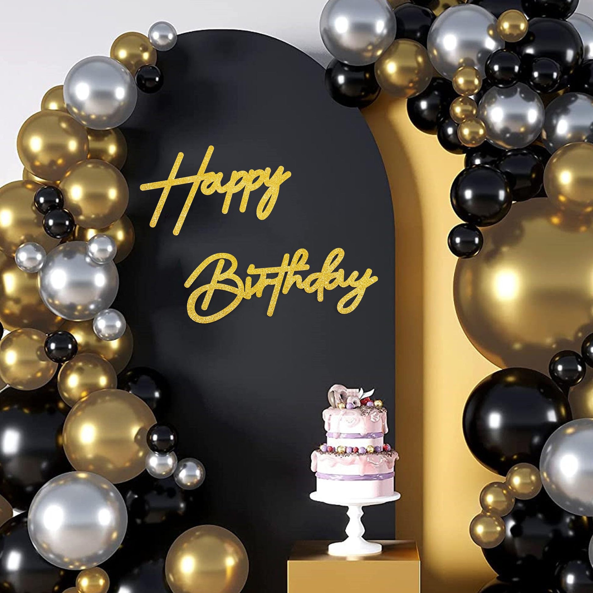 CANREVEL Happy Birthday Sign for Backdrop, Birthday Banner Glitter Gold