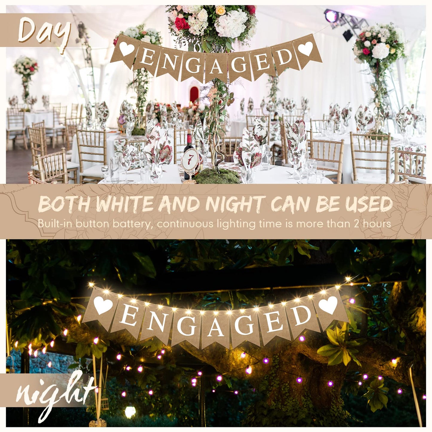 Engagement Party Decorations Banner with LED Fairy Lights for Engaged Party