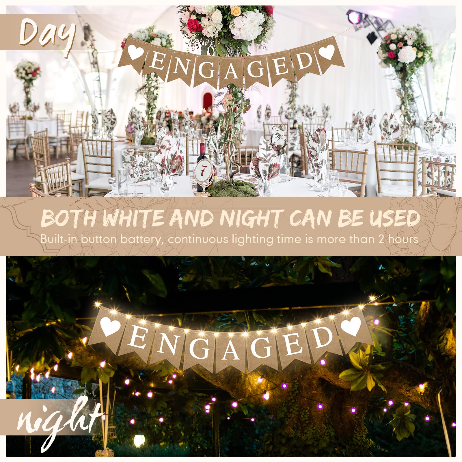 Engagement Party Decorations Banner with LED Fairy Lights for Engaged Party