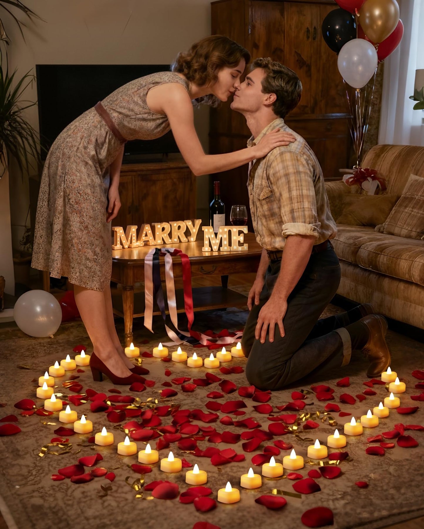 Amagic 1000 Pieces Artificial Rose Petals with 12 Heart LED Tea Lights Candles Kit, Rose Petals and