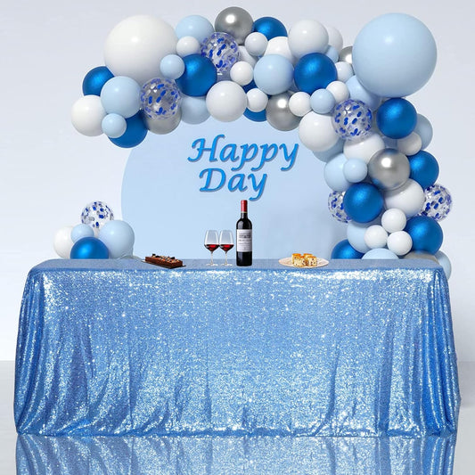 SquarePie Sequin Tablecloth 50 x 72 Inch Baby Blue Sparkly Table Linen for Wedding Party
