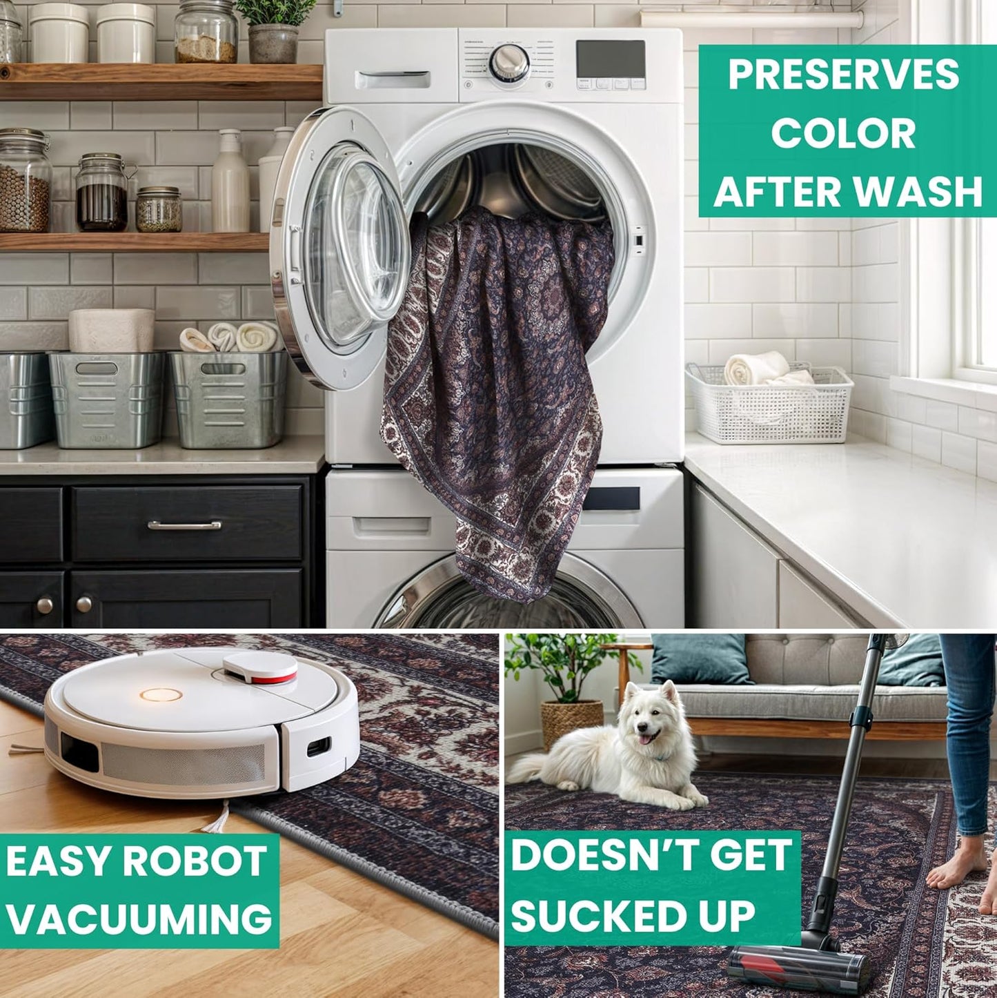 Bloom Rugs Washable Non-Slip 9' x 12' Rug - Navy Traditional Medallion Area Rug for Living Room, Bedroom, Dining Room, and Kitchen - Exact Size: 9' x 12'