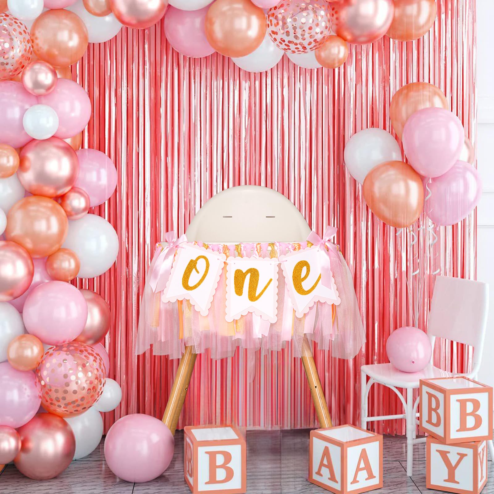 1st Highchair Banner Birthday Girl - NO DIY First Birthday Highchair Banner Pink One Year Old