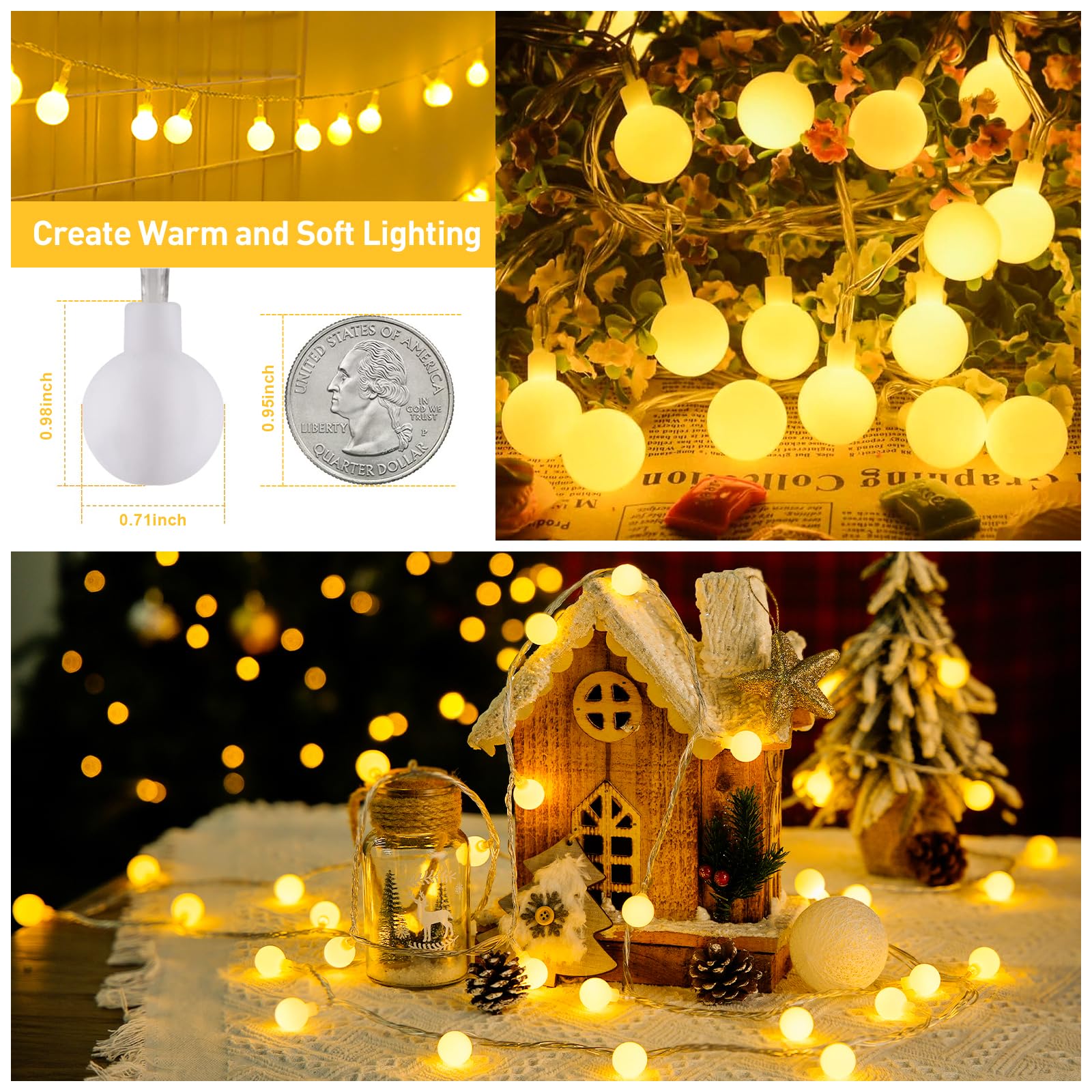JMEXSUSS 100 LED Globe String Lights Indoor Bedroom, 33ft Classroom Lights
