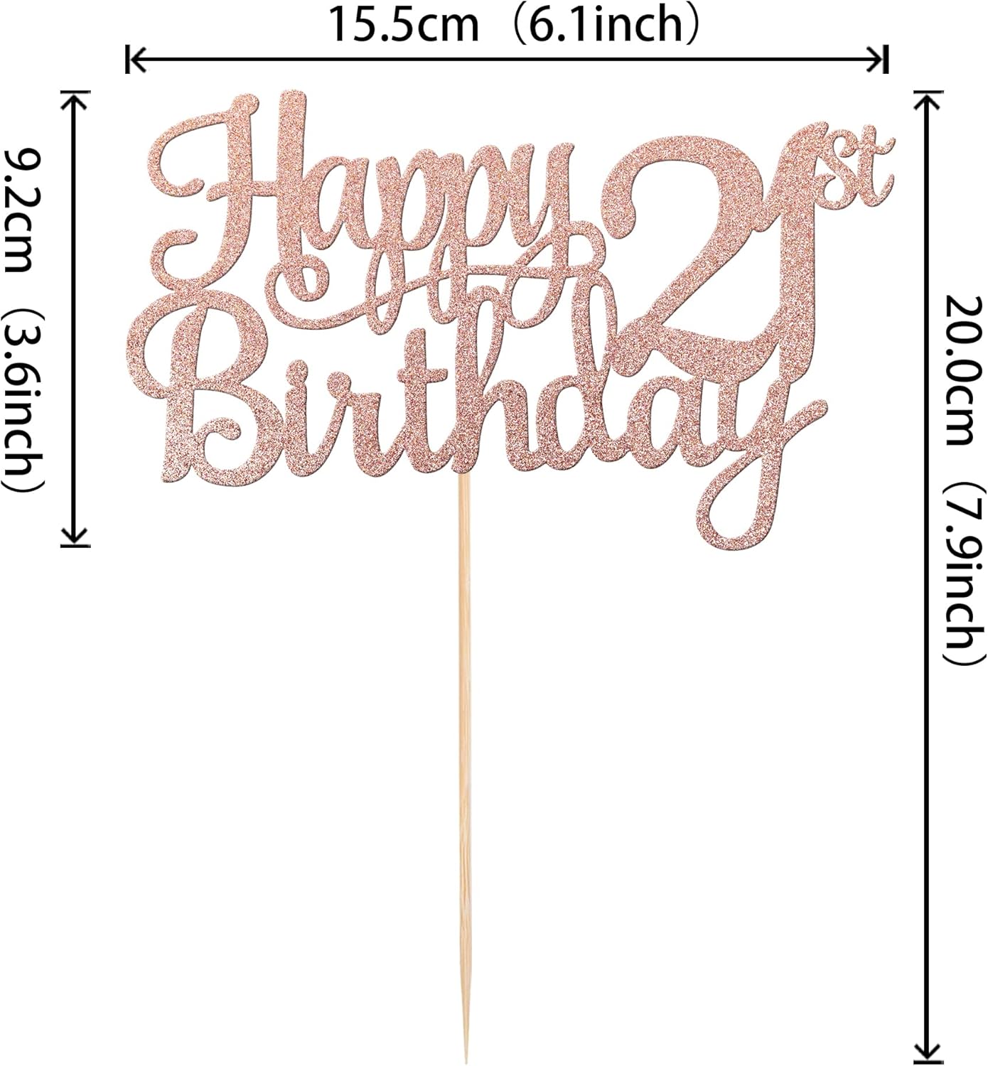 1 PCS Happy 21st Birthday Cake Topper Glitter Cheers to 21 Years Cake Pick Number 21 Fabulous Cake Decoration for 21st Birthday Theme Party Decorations Supplies Rose Gold